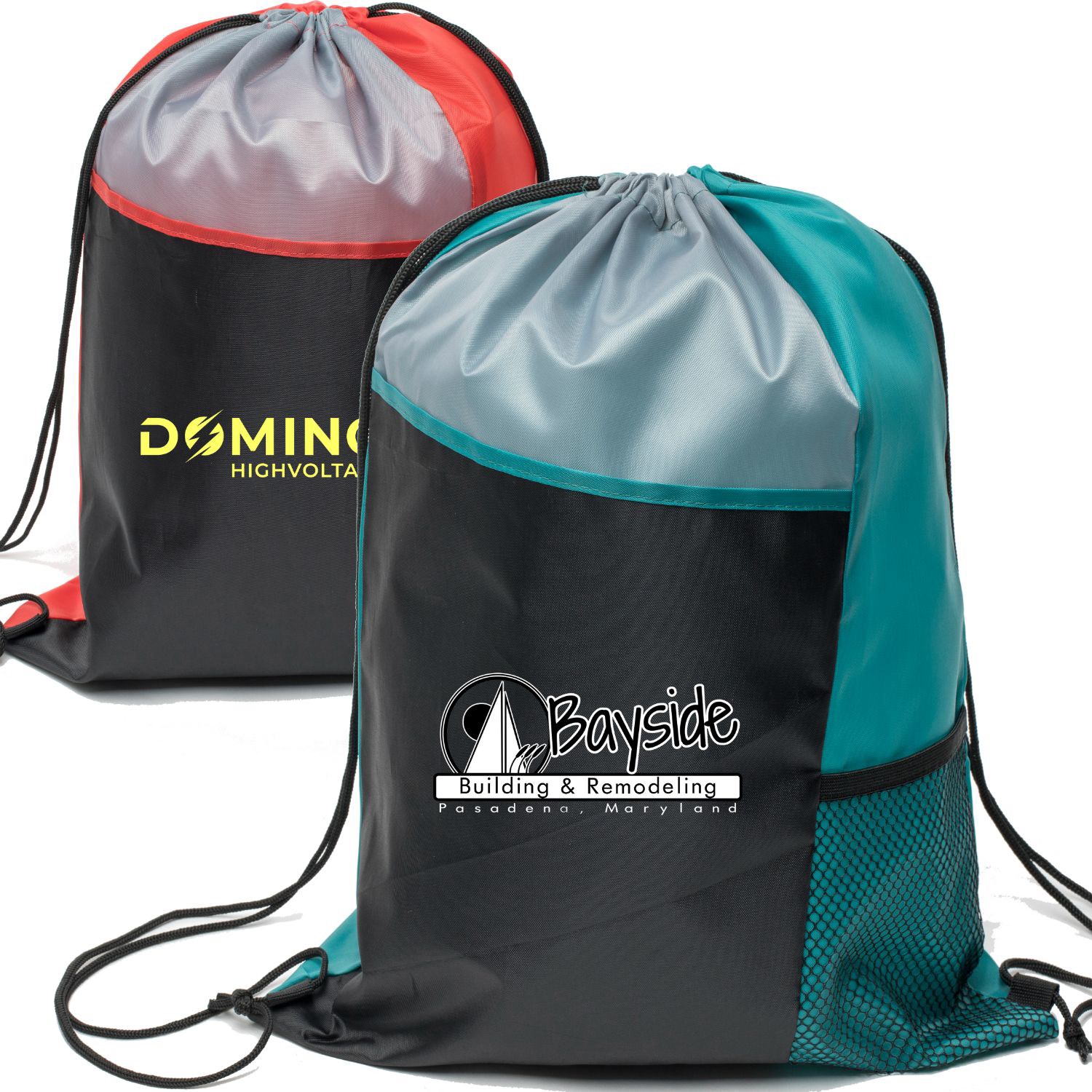 Tri Color Side Mesh Bottle Holder Drawstring Backpack (13" x 17") 5