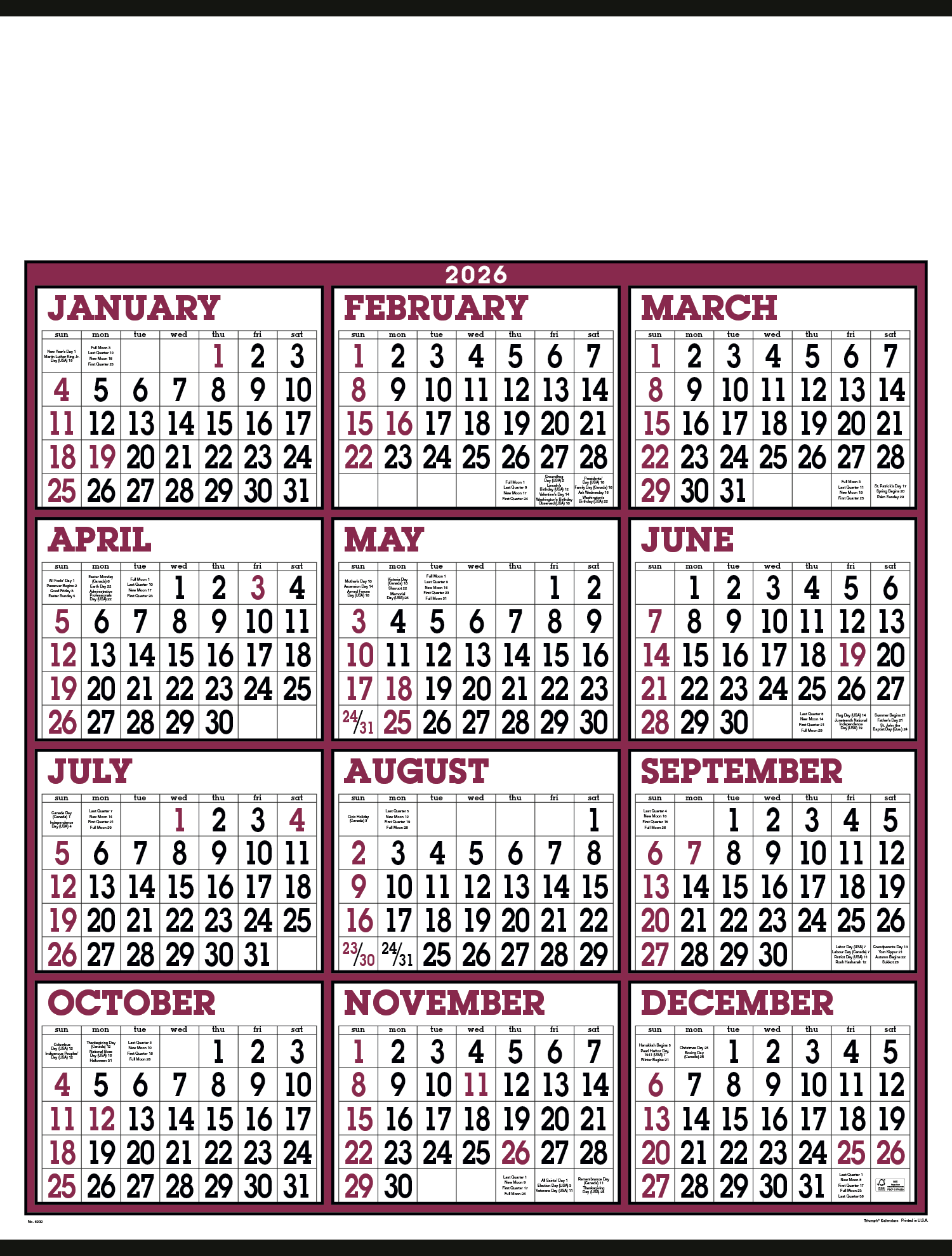 Triumph® Calendars Big Numbers Span-A-Year Calendar