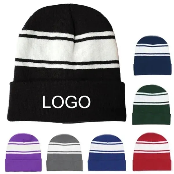 Striped Acrylic Knit Beanie With Cuff 12
