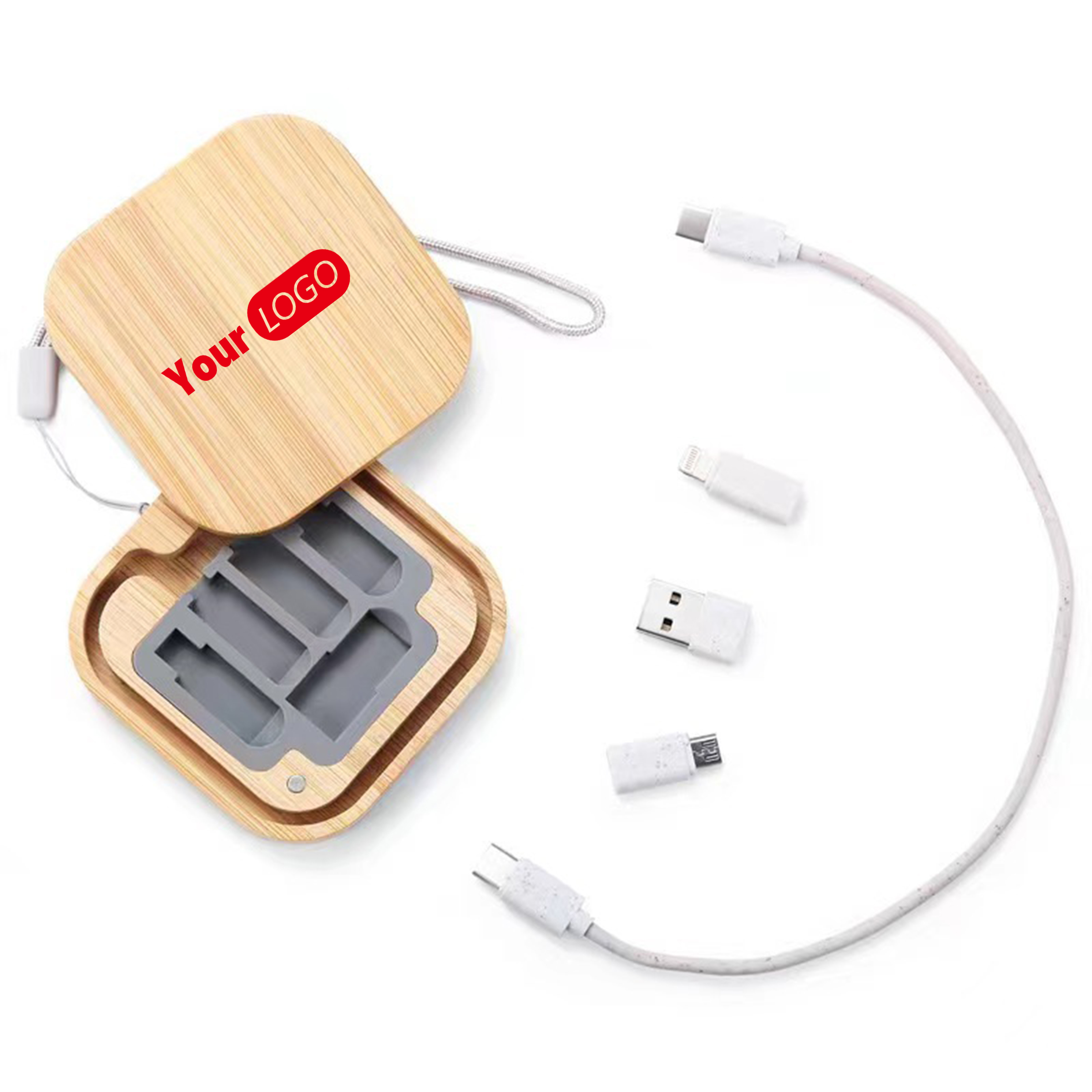 Bamboo Convenient Portable Data Cable Organizer Box 2