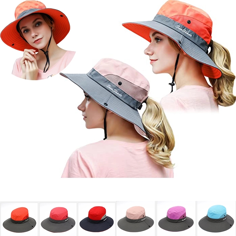 Women Ponytail Summer Sun Hat Uv Protection Wide Brim 1