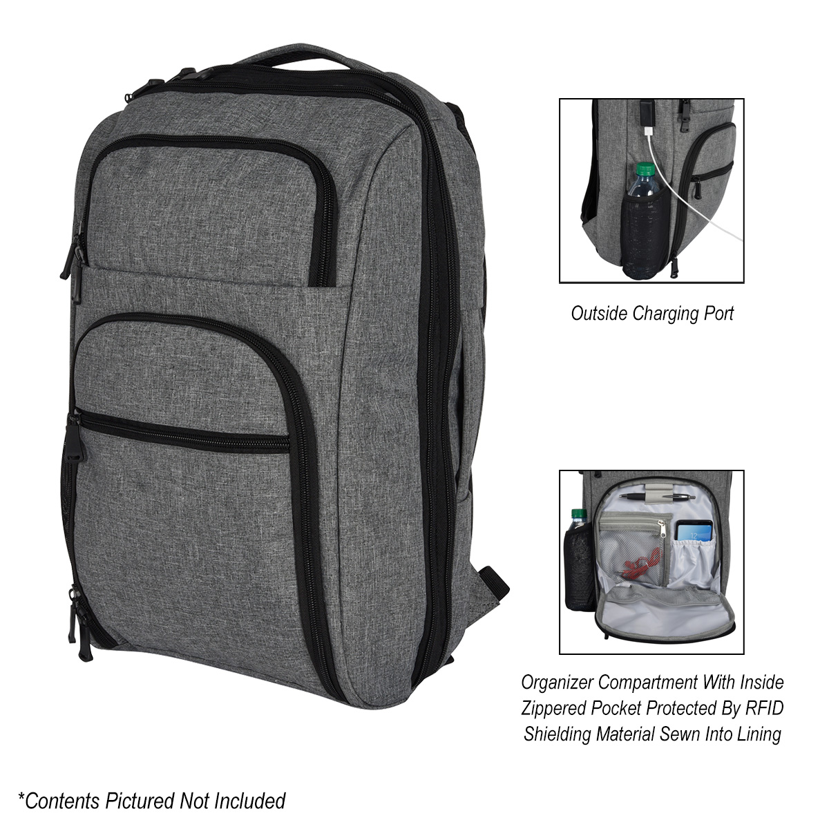 Heathered RFID Laptop Backpack & Briefcase 3
