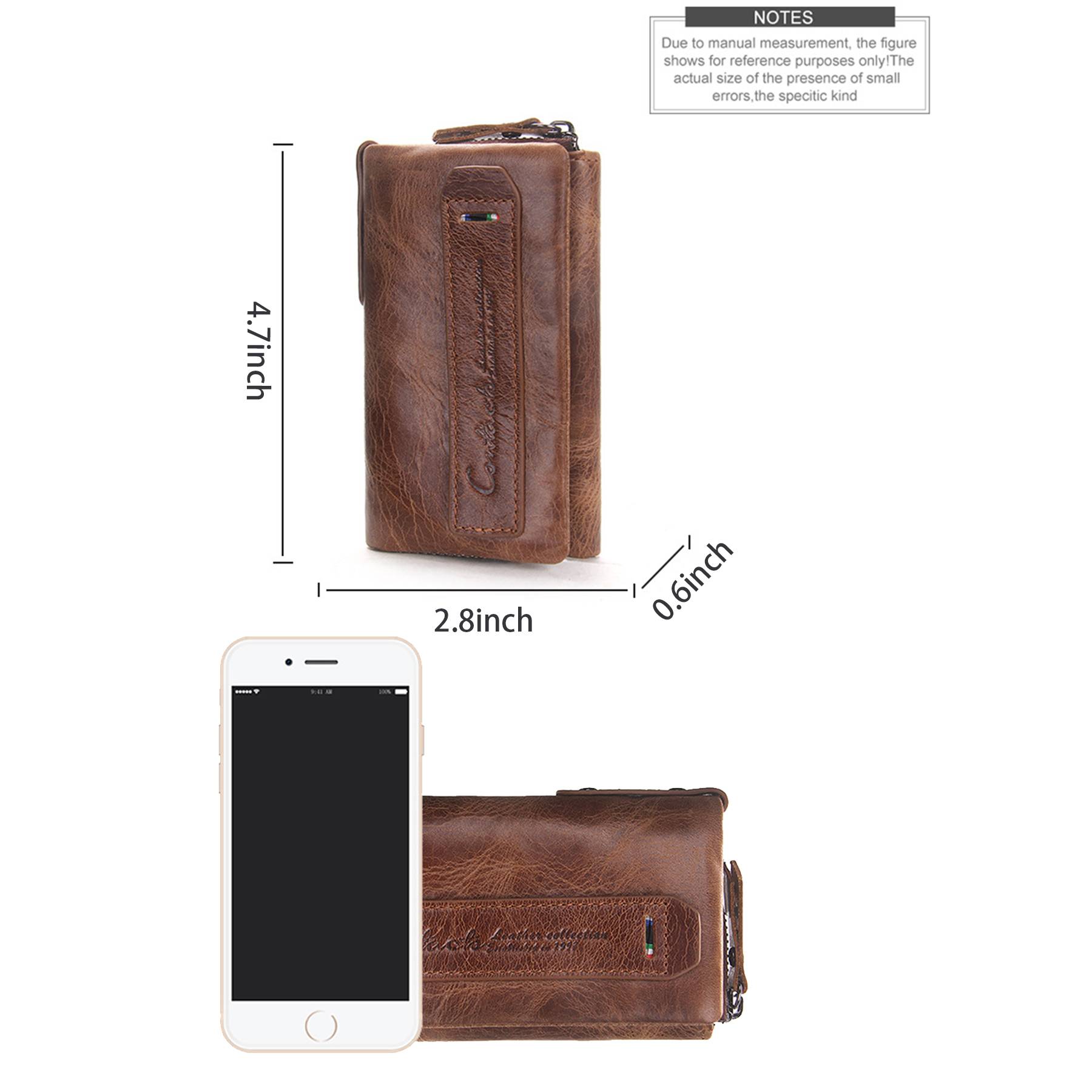 Genuine Leather Key Holder Wallet Men Coffee Black 9