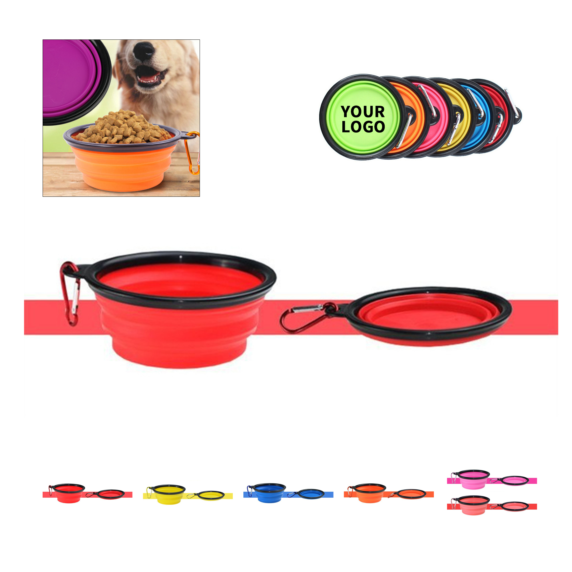 5.5" Collapsible Silicone Pet Feeding Bowl With Metal Clip 5