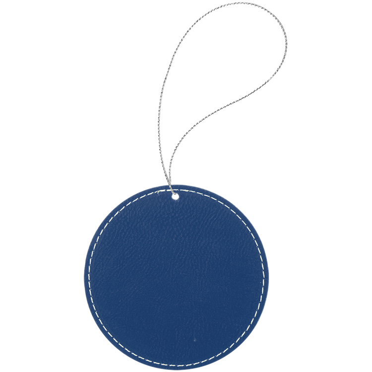 Blue/Silver Leatherette Round Ornament with Silver String 3