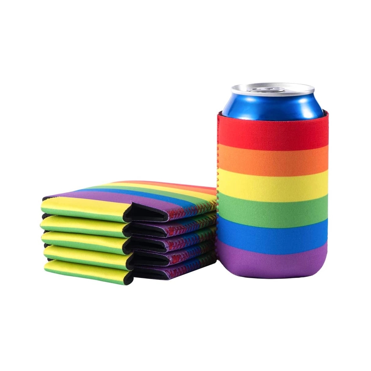 Neoprene Rainbow Can Cooler Sleeve, custom koozie with logo imprint 3