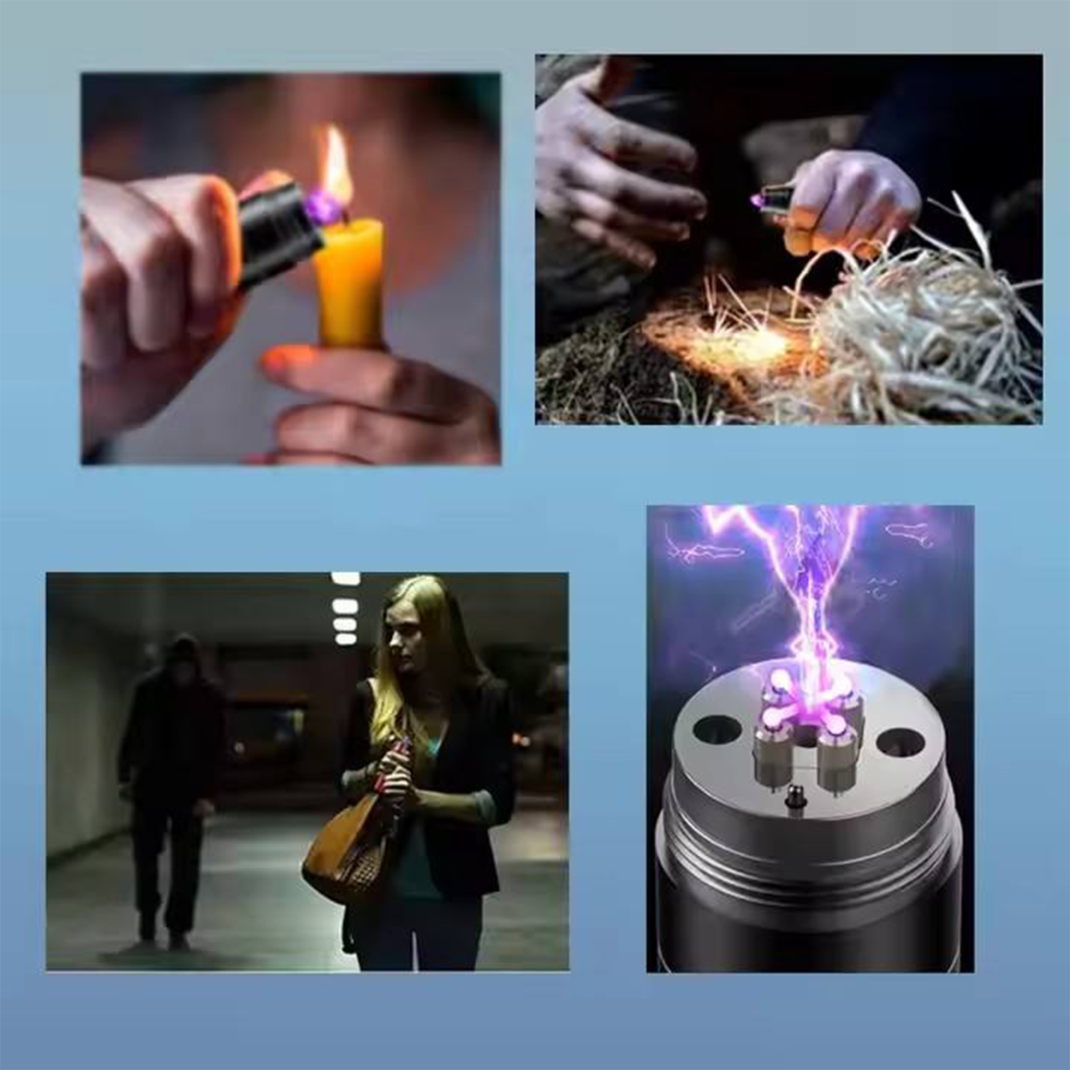Rechargeable Tactical LED Flashlight w/ Arc Lighter & Alarm 7