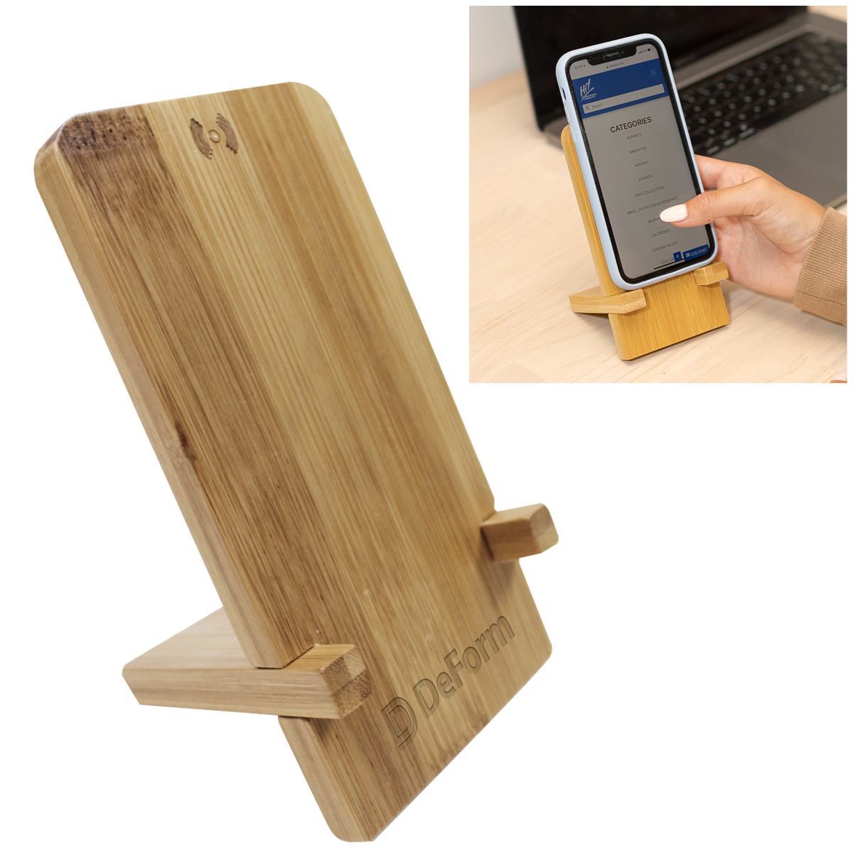 Bamboo Wireless Charger Phone Stand 1