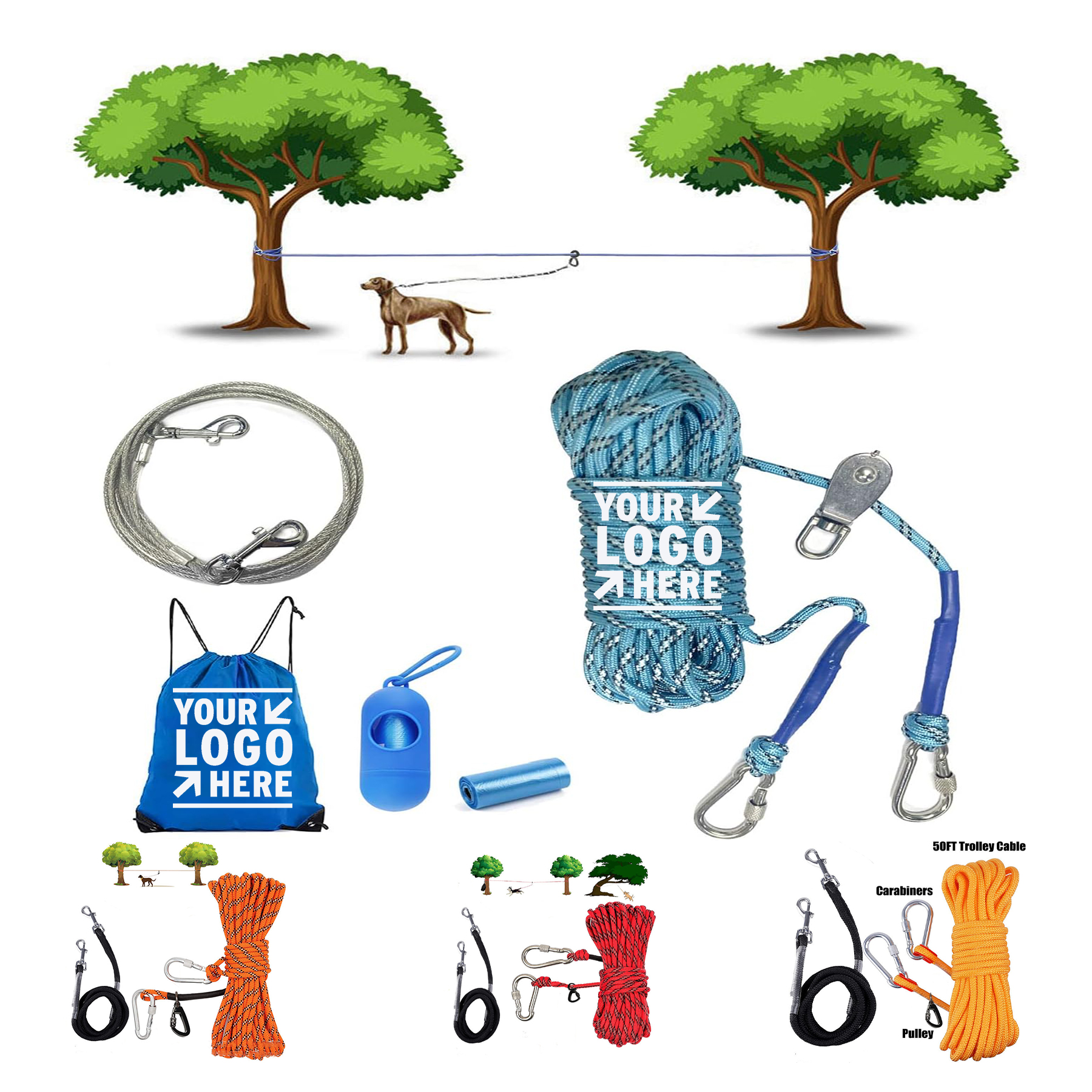 Lead Dog Runner Overhead Yard Cable Zipline 75 FT Camping Line 2