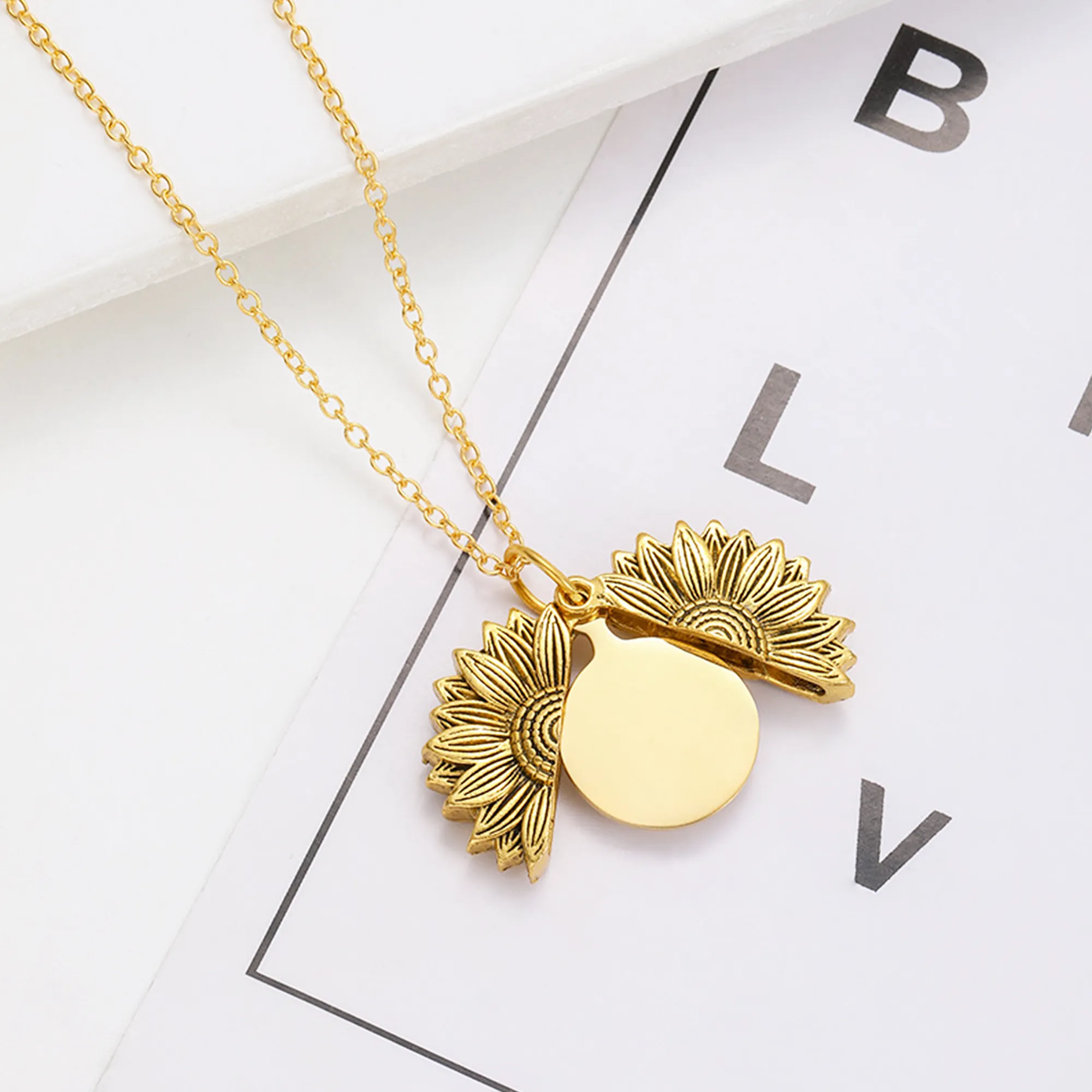Sunflower Engraved Logo Metal Necklace For Gifting 1