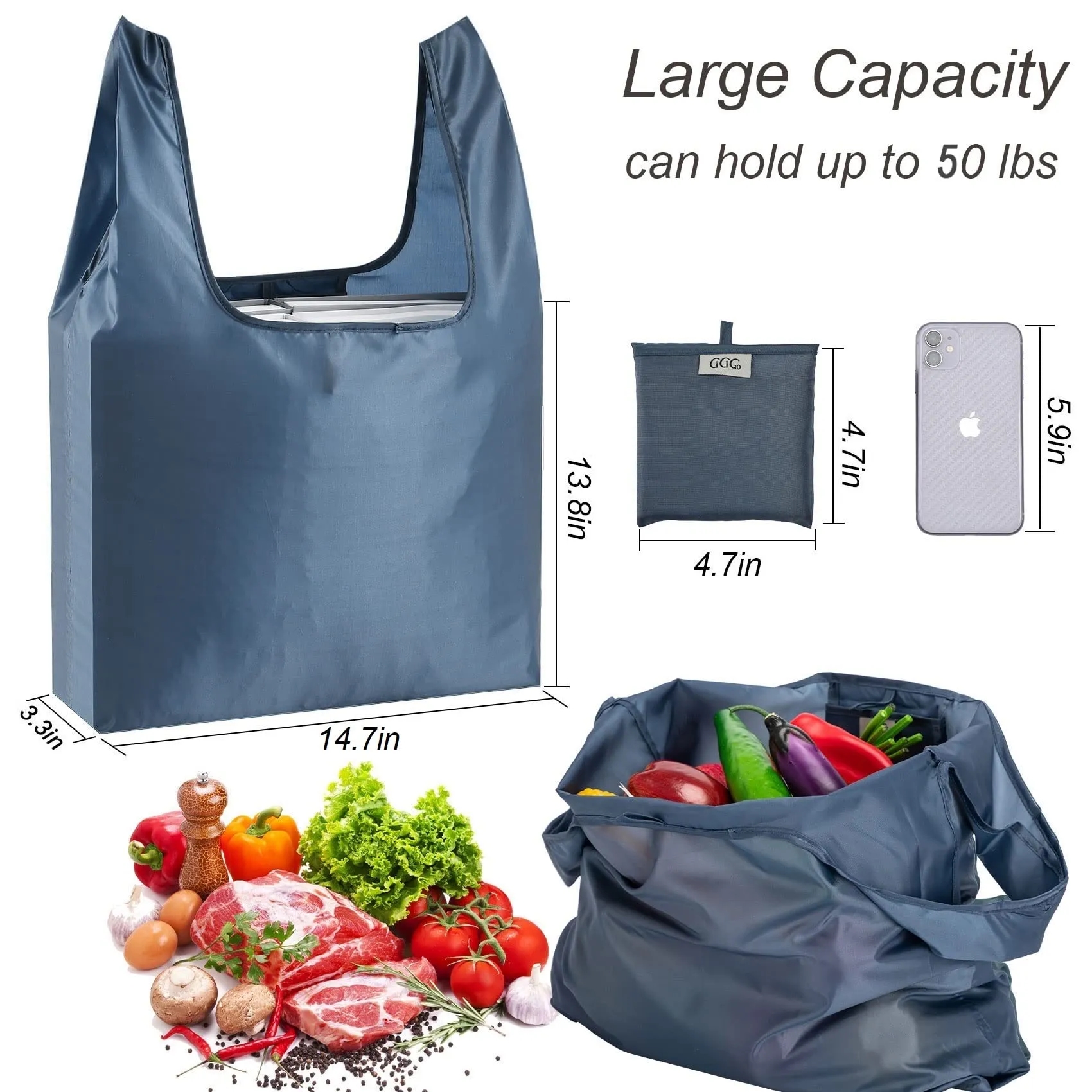 Large Reusable Foldable Grocery Bags, custom tote bag with logo imprint 8
