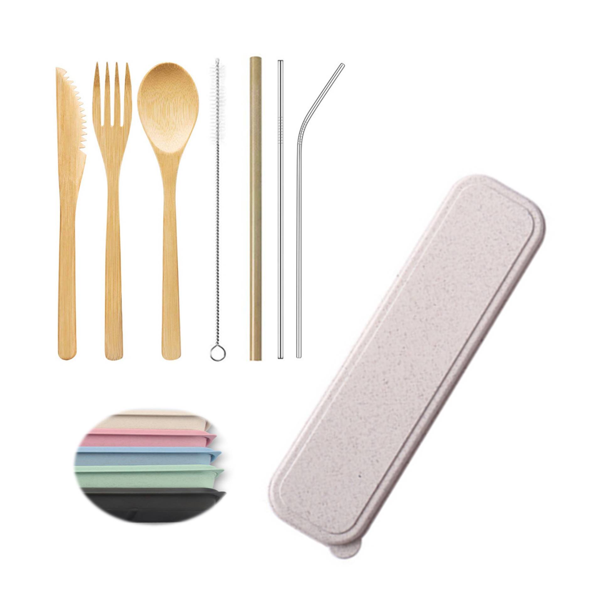 Bamboo Cutlery Set w/Straw 3