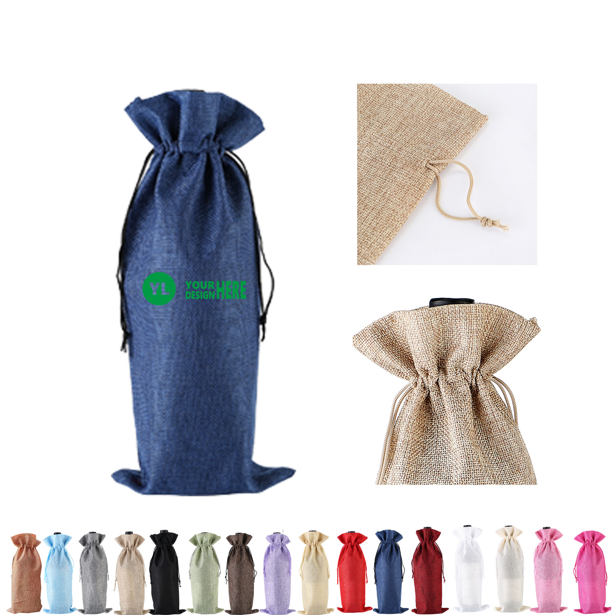 MOQ50 Faux Linen Wine Bottle Bag Multiple Color Option 2