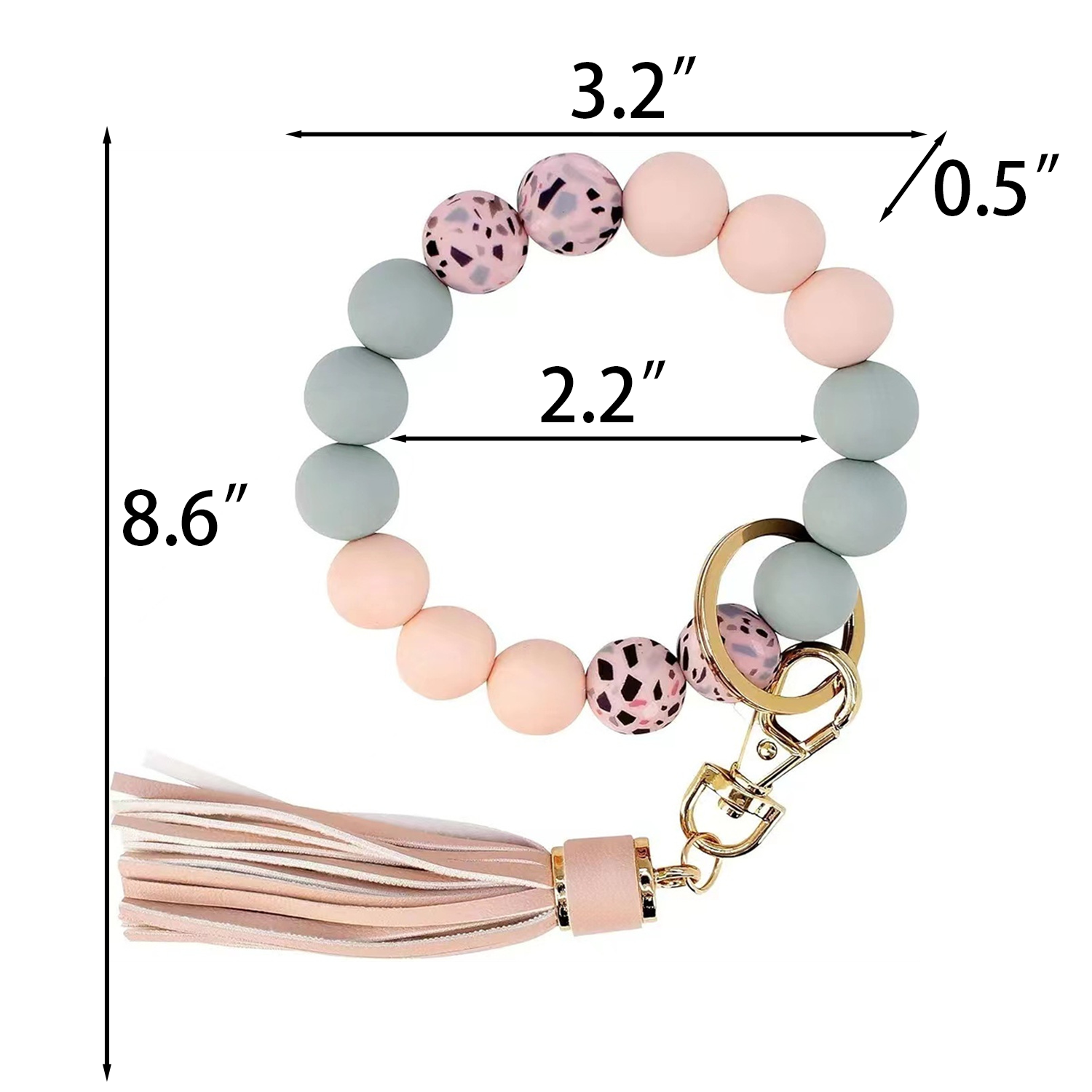 Silicone Beaded Tassel Bracelet Keychain 13