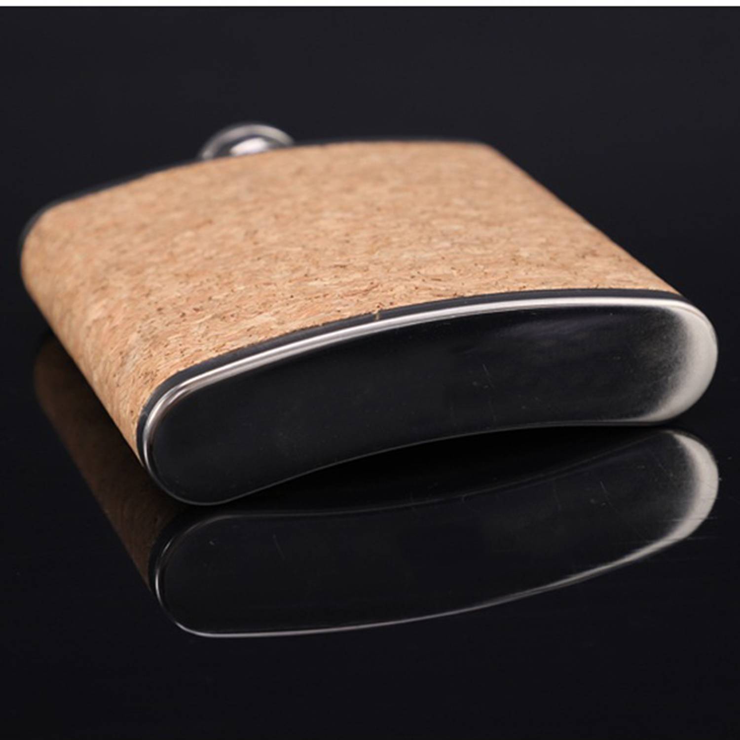 6Oz Stainless Steel hip flask with cork wood stick, custom water bottle with logo imprint 2