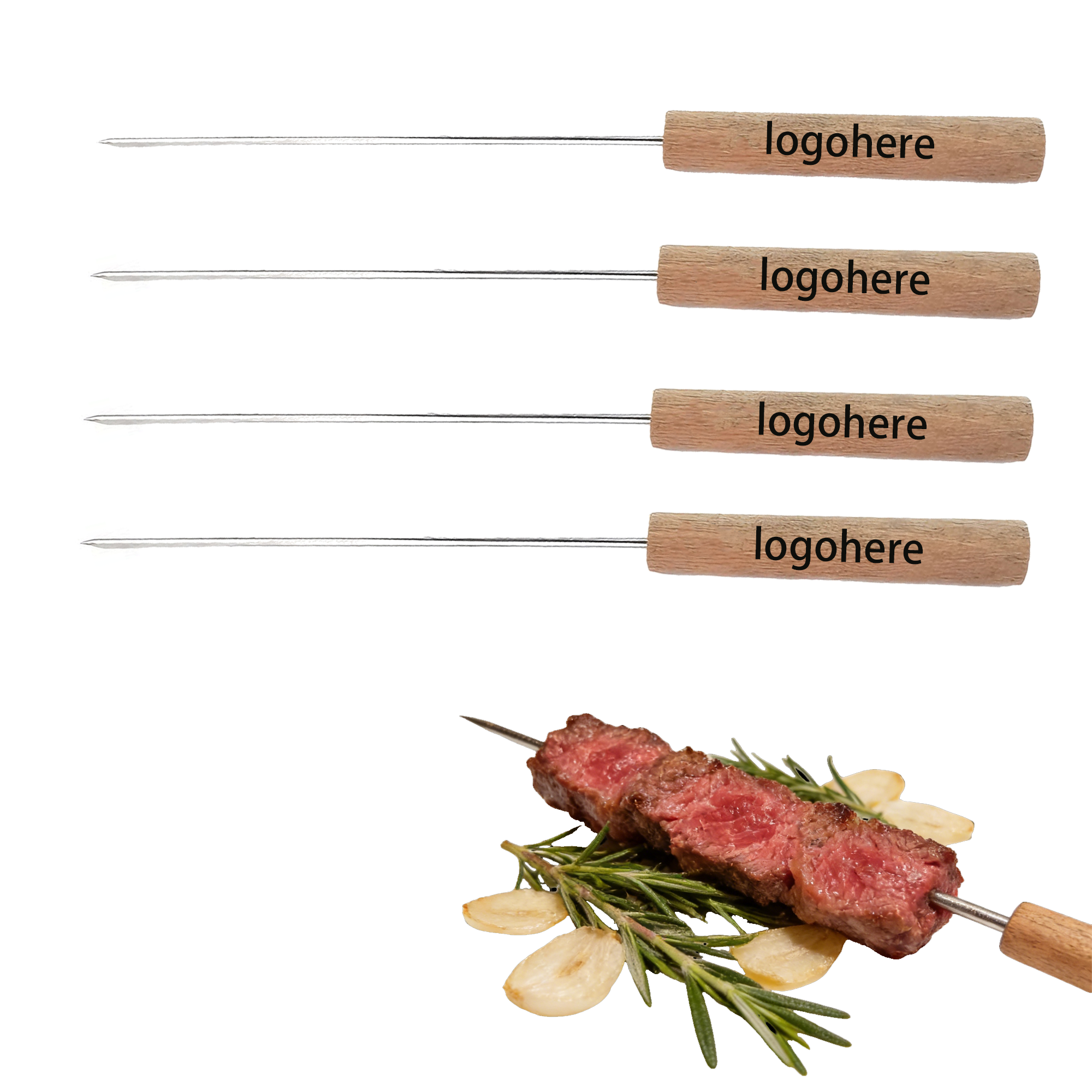 Personalized Stainless Steel BBQ Skewers with Wooden Handles 2