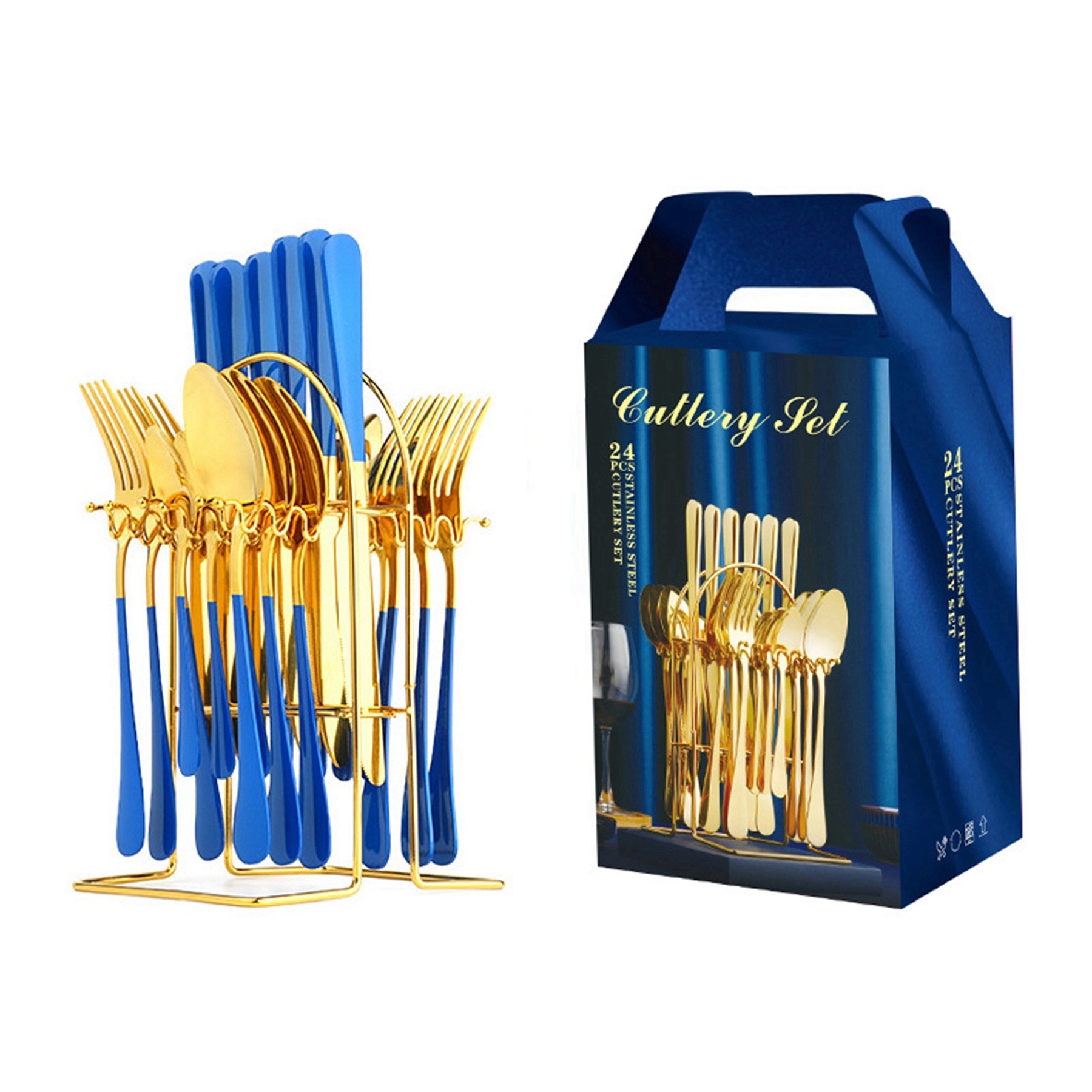 24 Piece Gold Silverware Flatware Cutlery Set With Stand 9