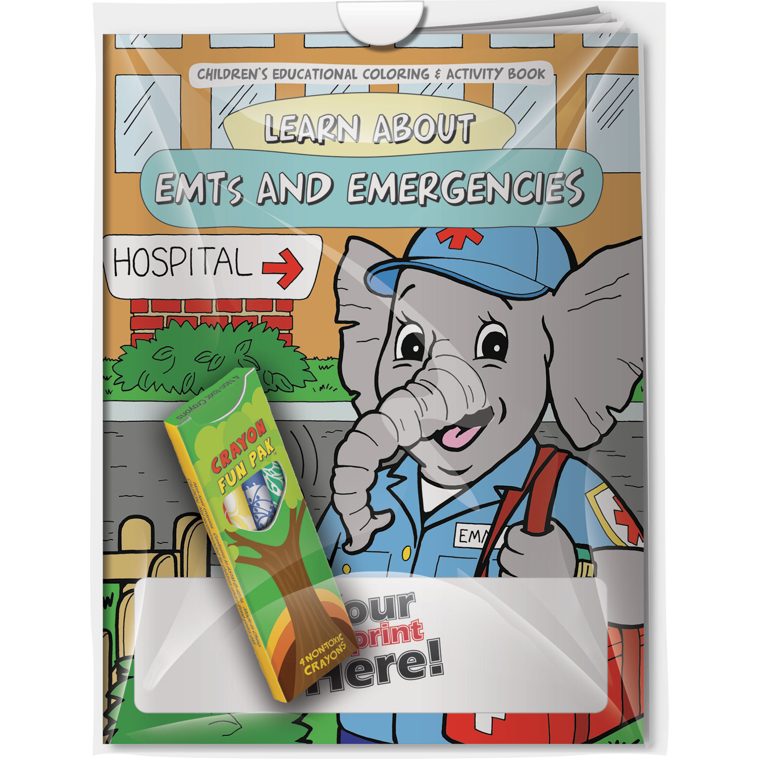 Combo Pack - CB1141 Coloring Book & 4-Pack of Crayons (Imprinted) in a Poly Bag 2