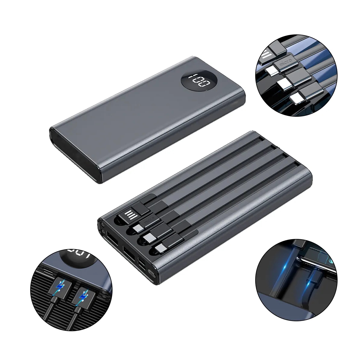 Slim Power Bank with Integrated Charging Cables 6