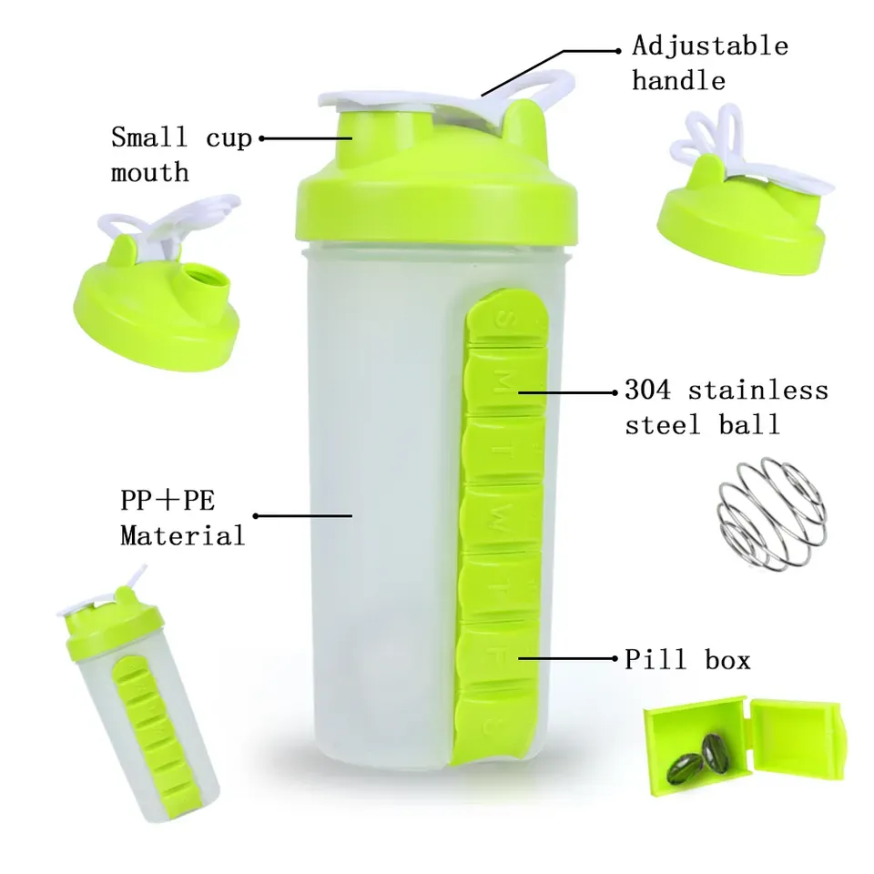 Shaker Water Bottle with Pill Box 2