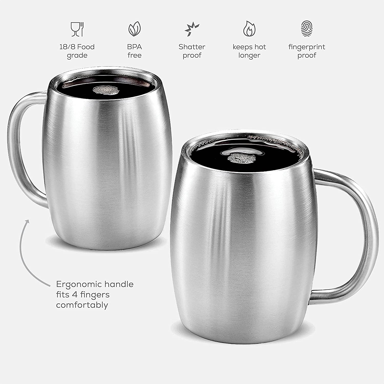 14 oz Double Wall Stainless Steel Mugs with Handles 3