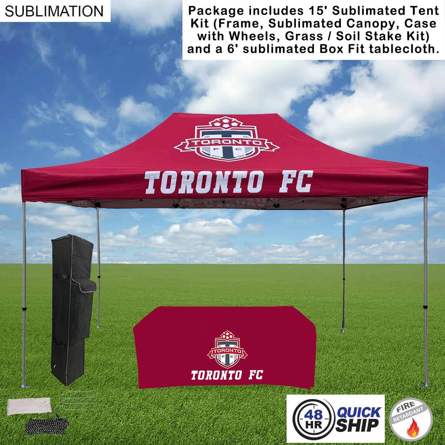 48Hr Quick Ship - Event Package, 15' Tent Kit and 6' Sublimated Box Fit Tablecloth (Best Seller) 9