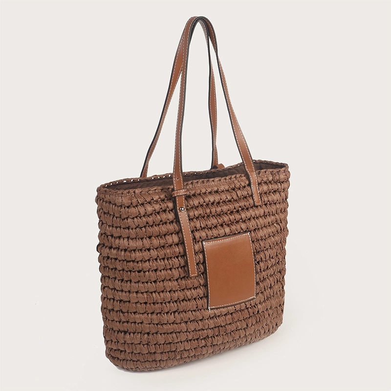 Natural Straw Bag Hand Woven Round Handle Handbags Retro 2