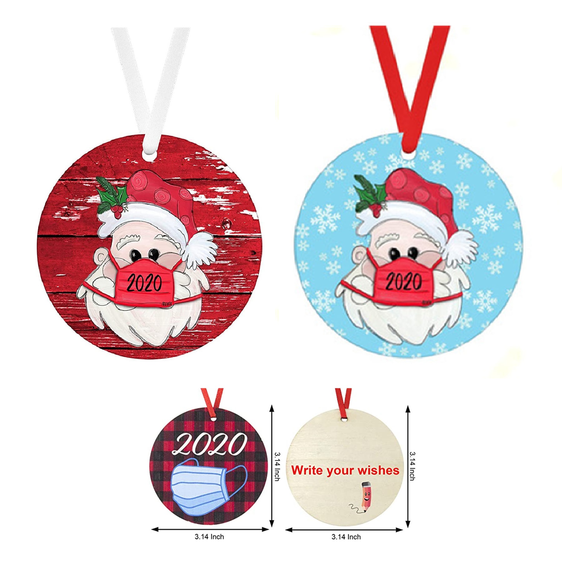 Round Wooden Christmas Hanging Ornament With Hole & Ribbon 2