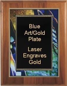 7" x 9" Cherry Finish Plaque with a Blue Art/Black Plate 2