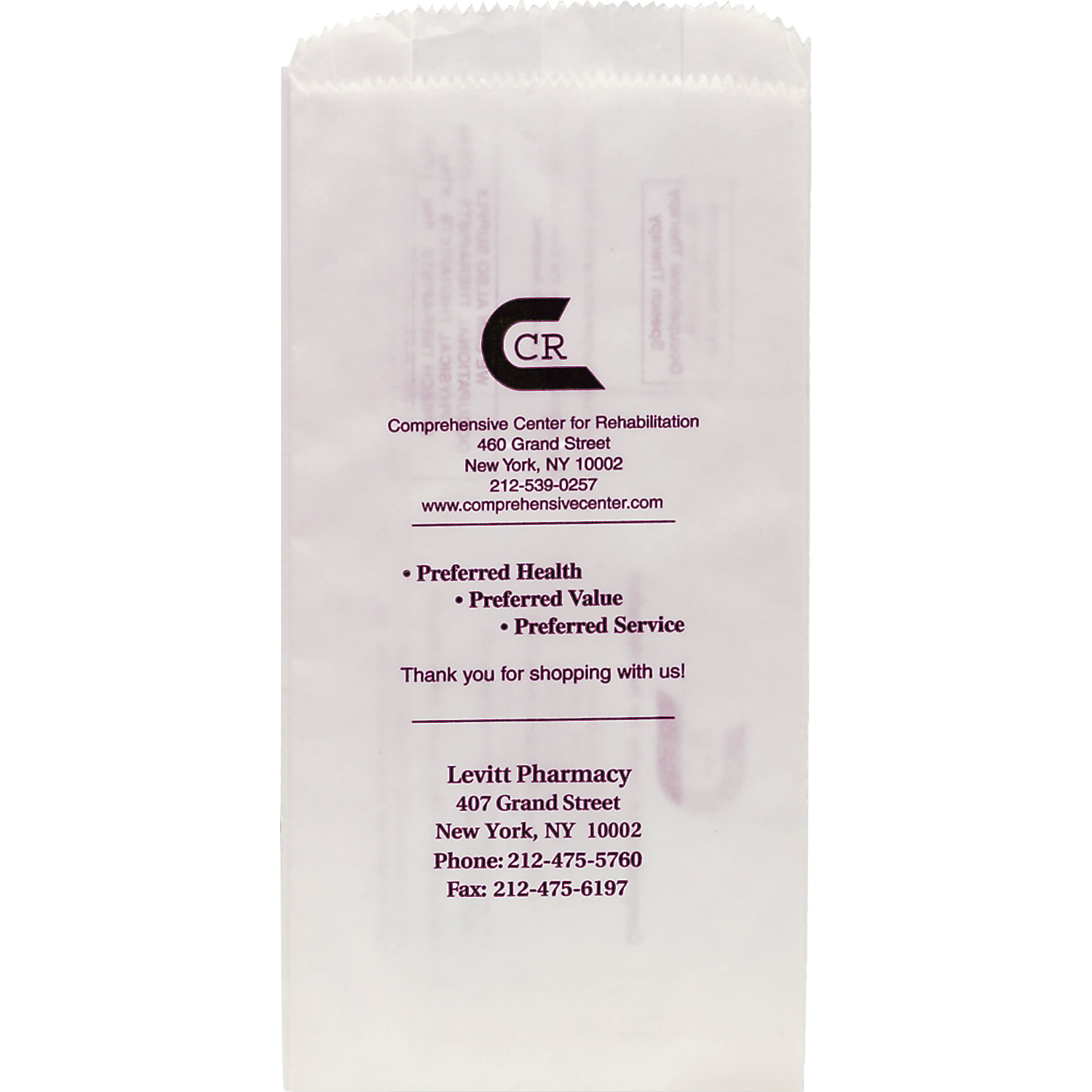 White Paper Pharmacy Bags - 5" x 2-1/2" x 10" 1