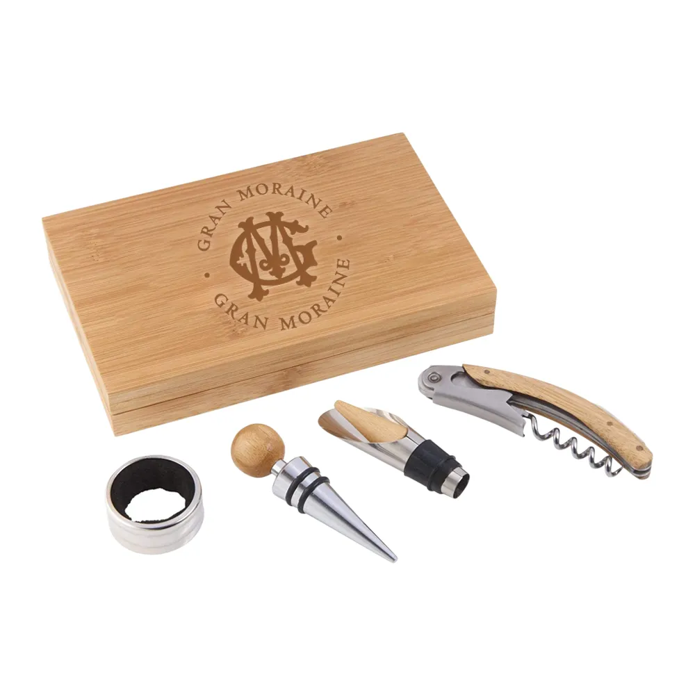 4-Piece Corkscrew Tool Set with Natural Wood Case 2