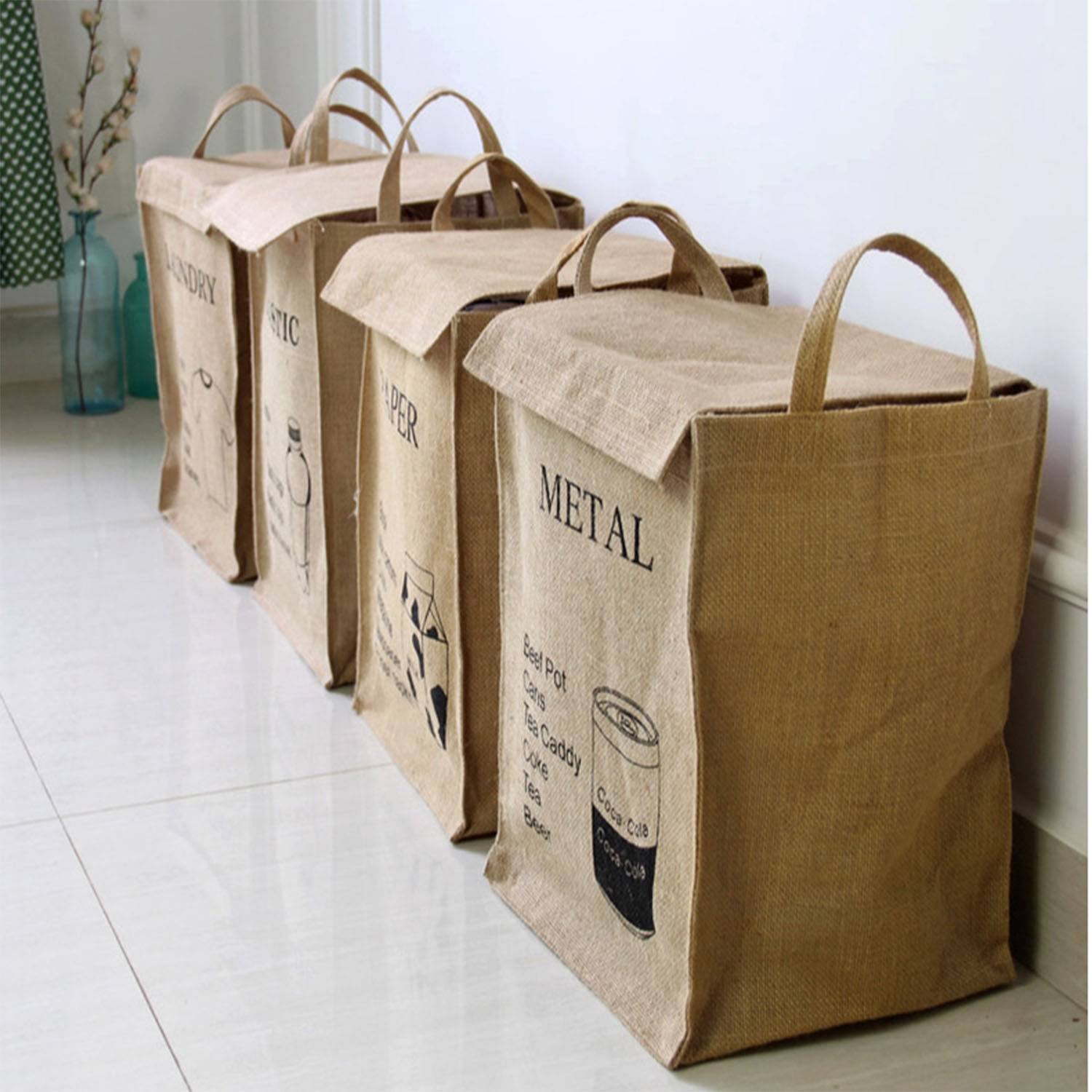 Foldable Waterproof Jute burlap Laundry Bag 5