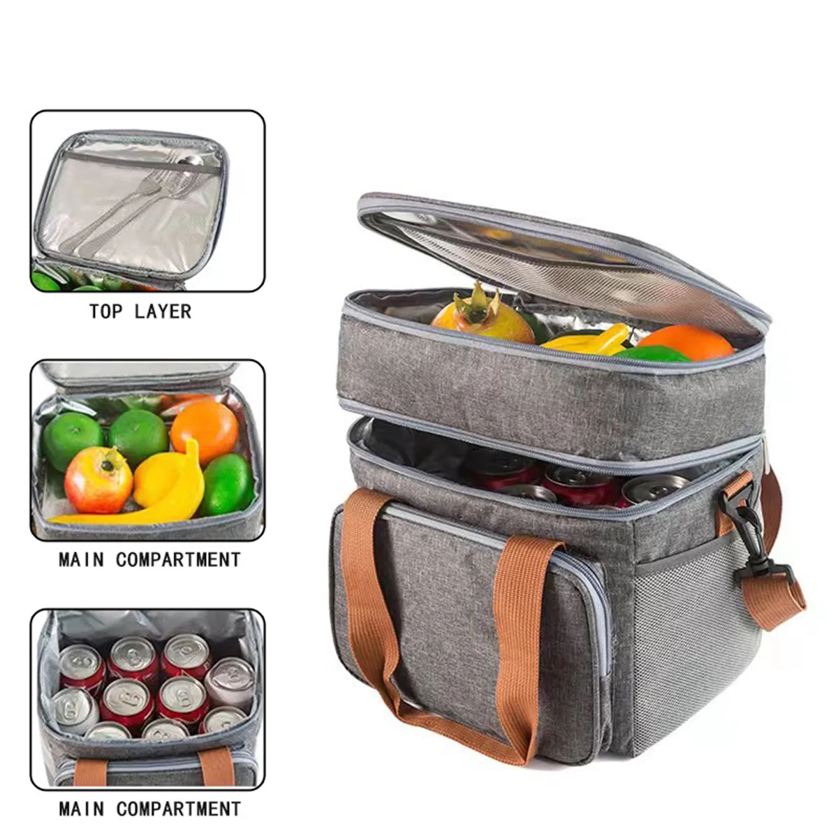Double Deck Insulated Large Lunch Bag Cooler Box 4