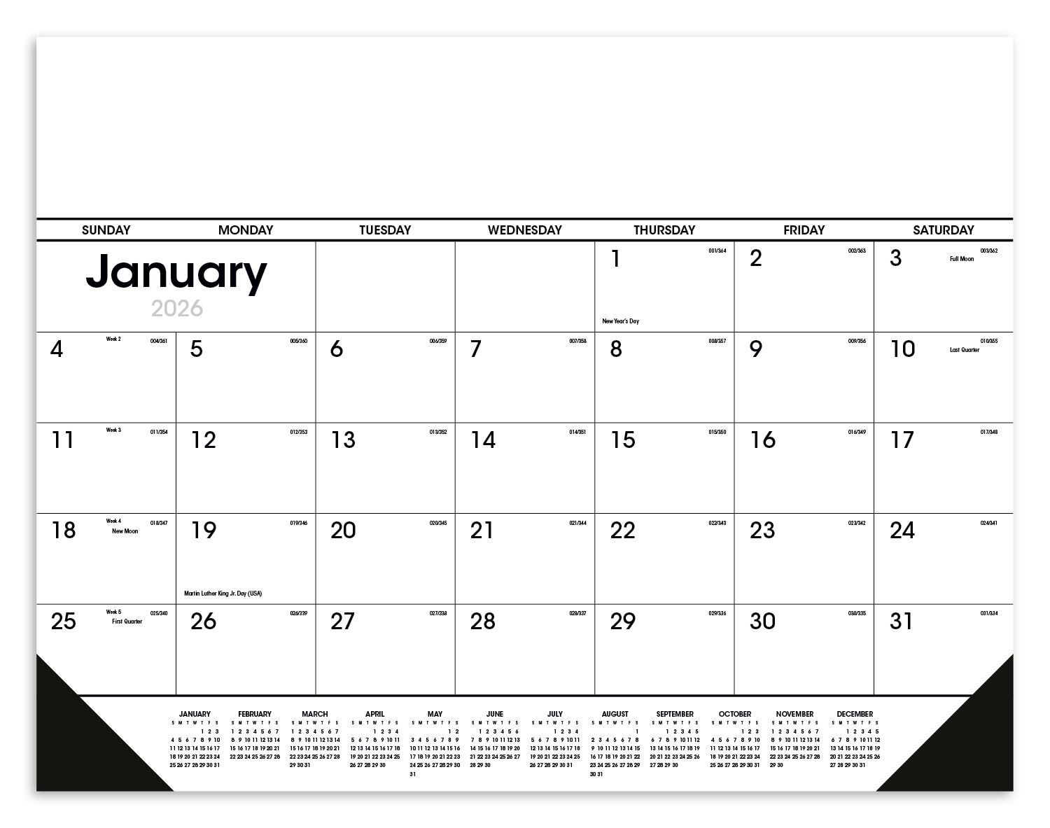 Triumph® Calendars Black & White Desk Pad with Vinyl Corners 4