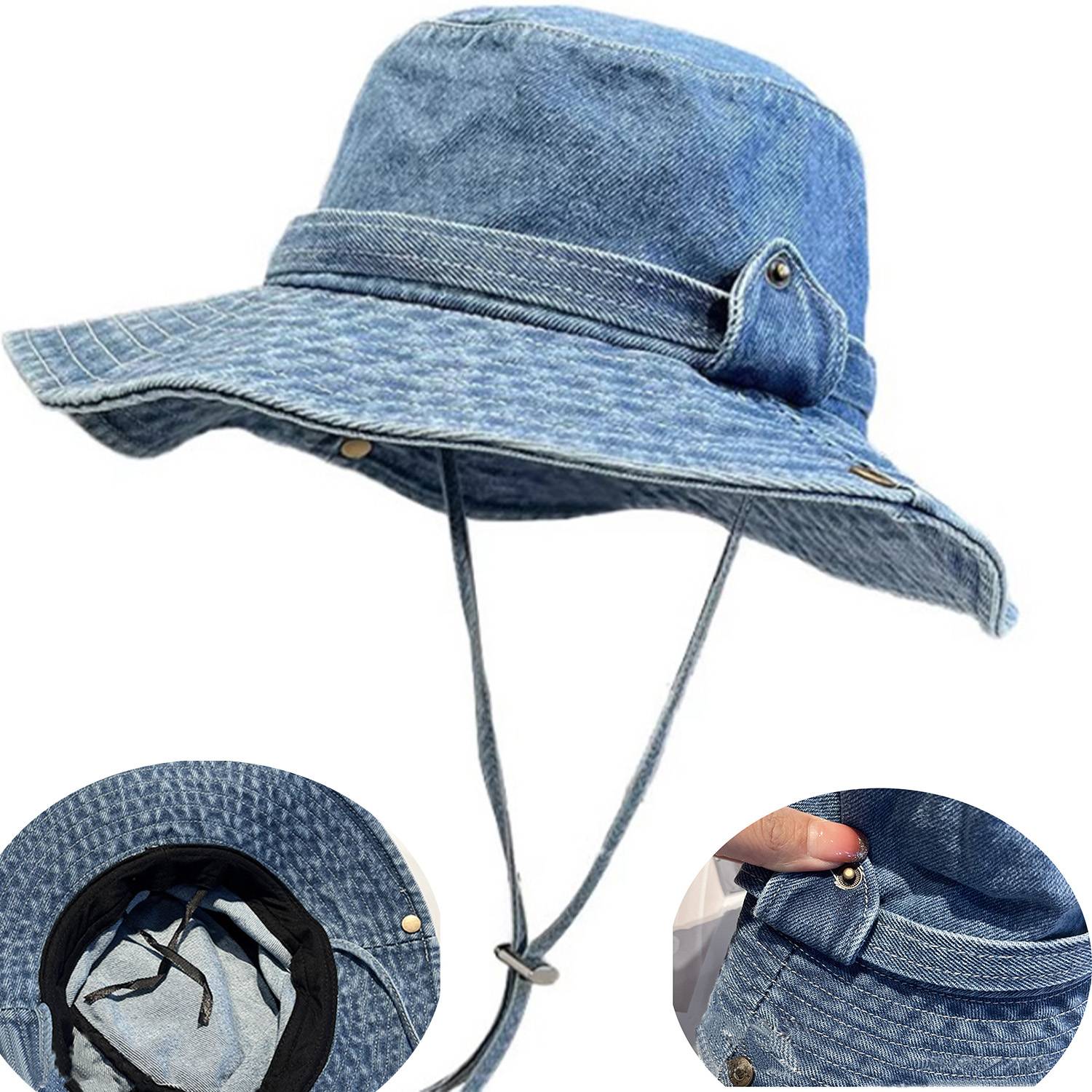 Women Cotton Travel Denim Bucket Hat 7