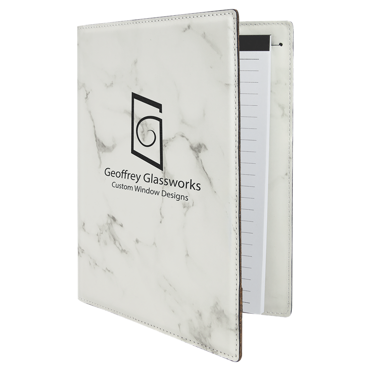 7" x 9" White Marble Leatherette Small Portfolio with Notepad 3