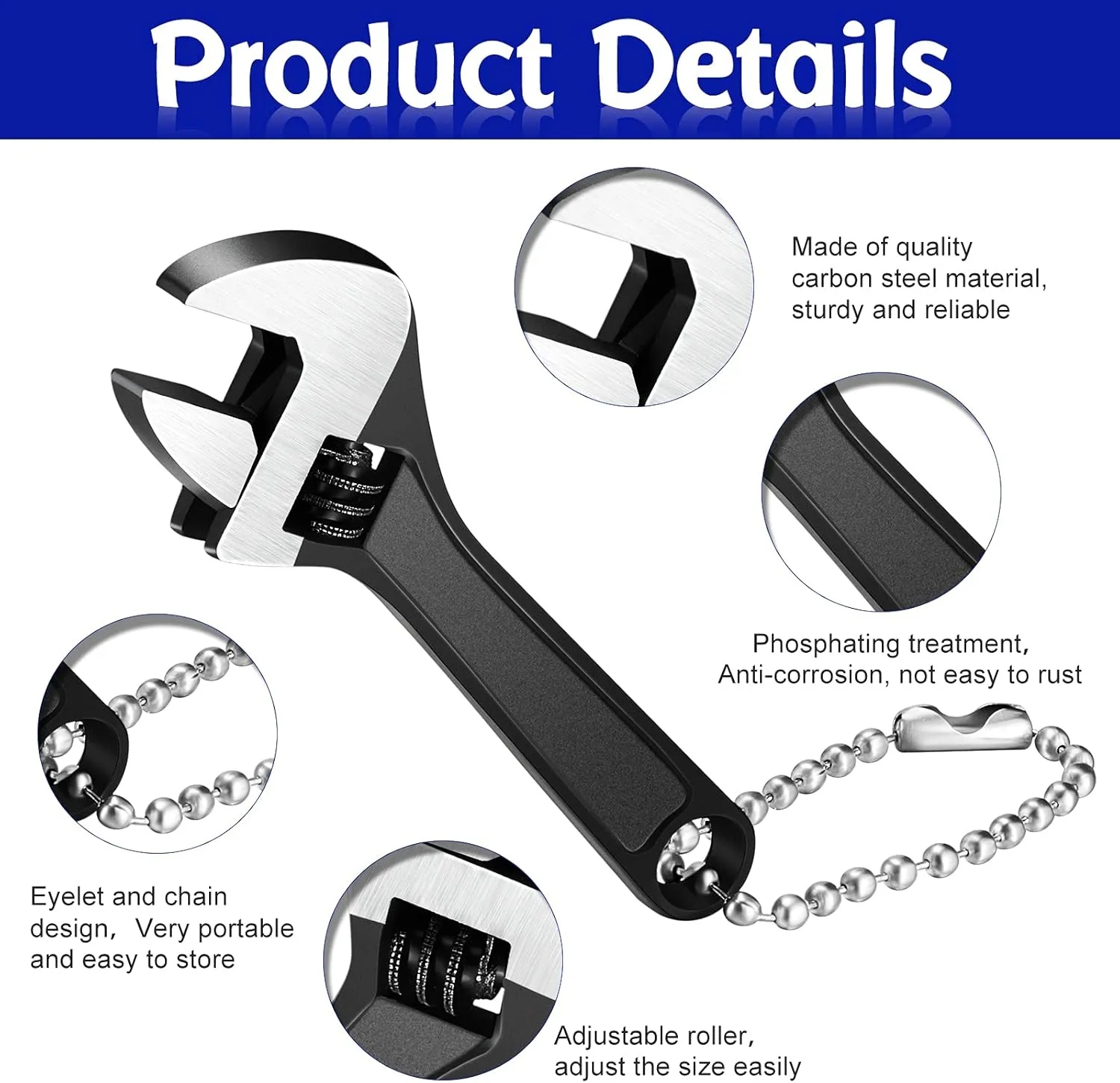 Adjustable 4 Inch Steel Wrench 5