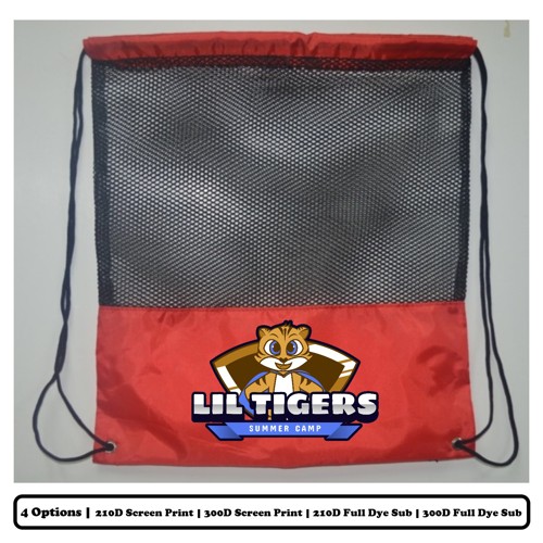 Solid Color Mesh Front Polyester Drawstring Bag - Screen Print, Heat Press
