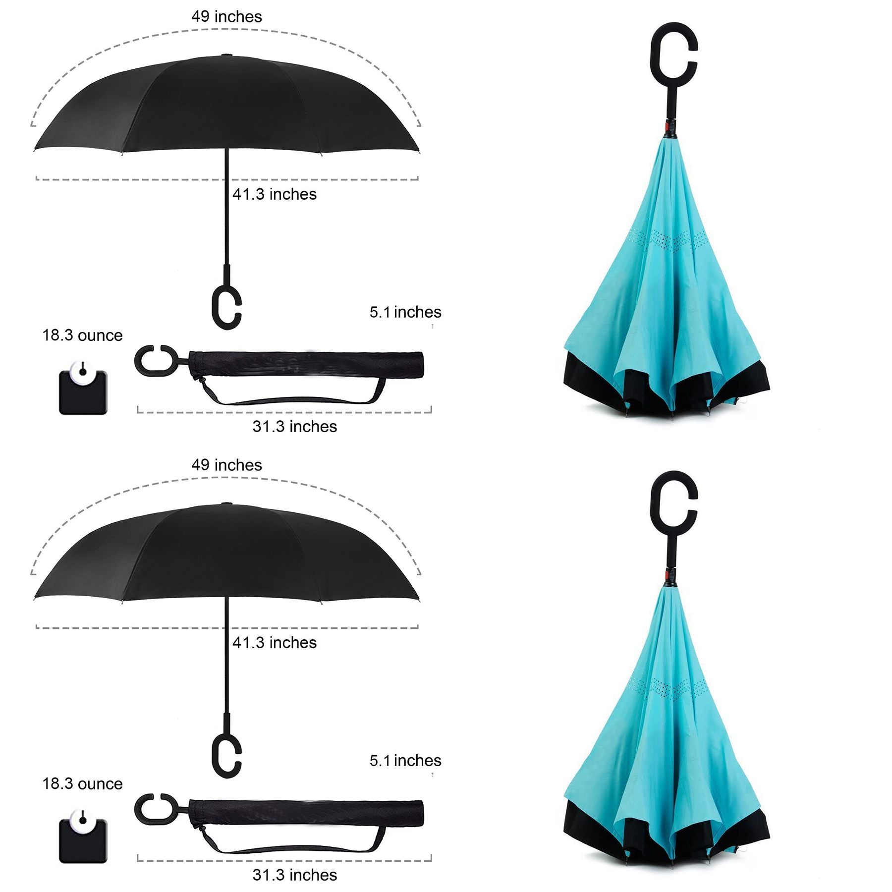 Windproof Double Layer Folding Inverted Umbrella 2