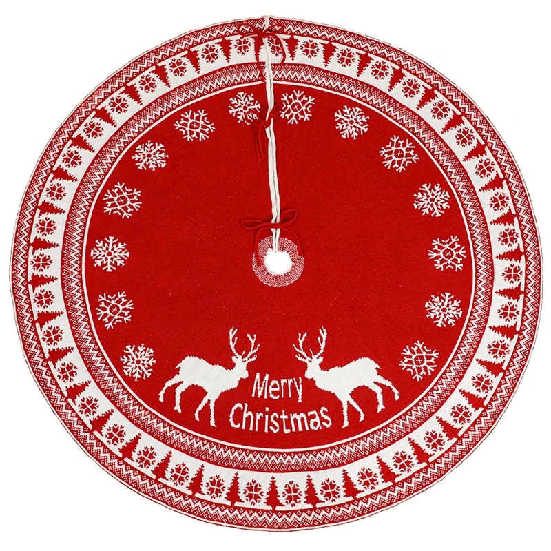 Red Knitted Christmas Tree Skirt with Snowflake & Reindeer 2
