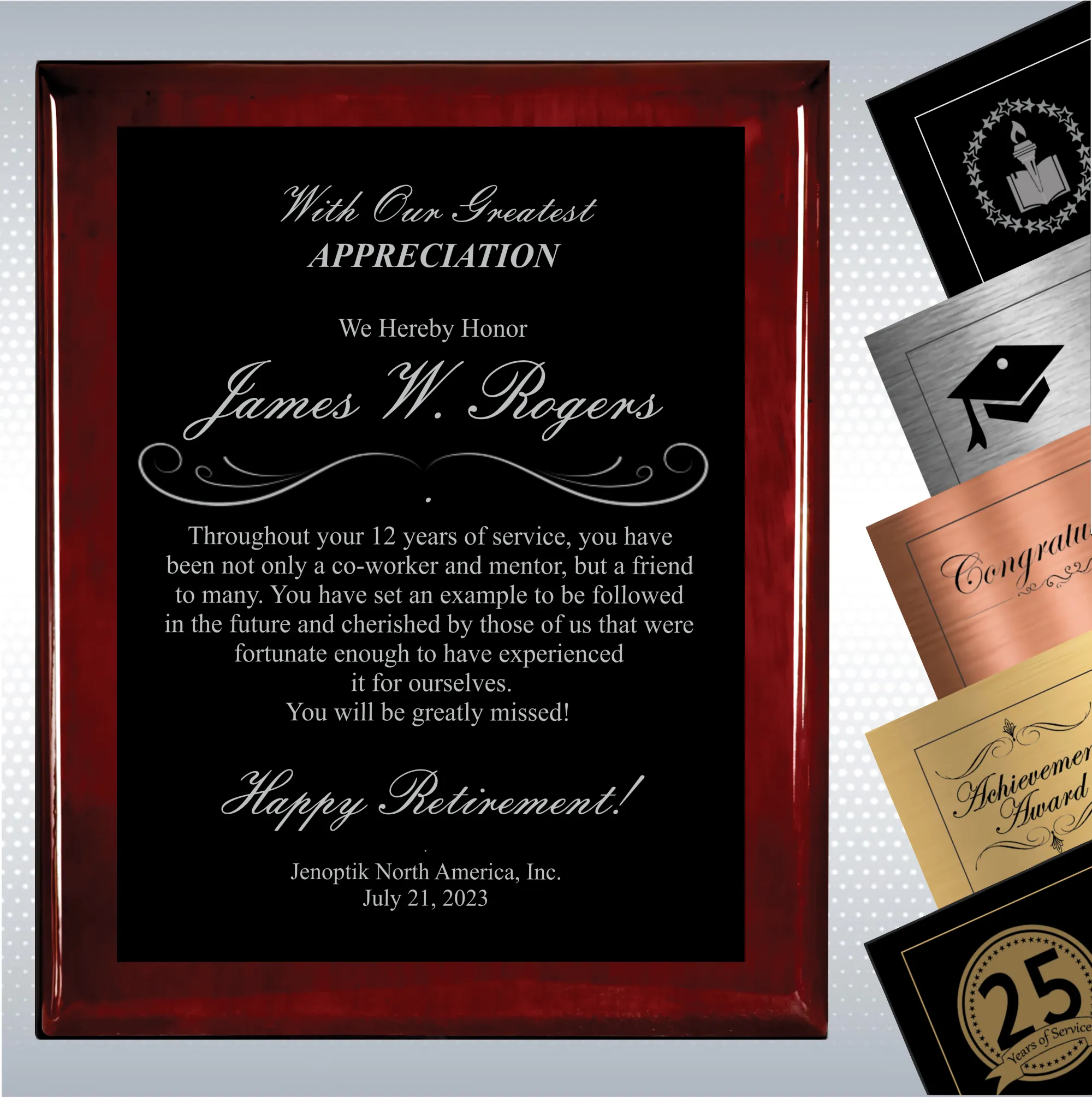 Rosewood Piano Finish Wood Plaque Retirement Gift Award 20