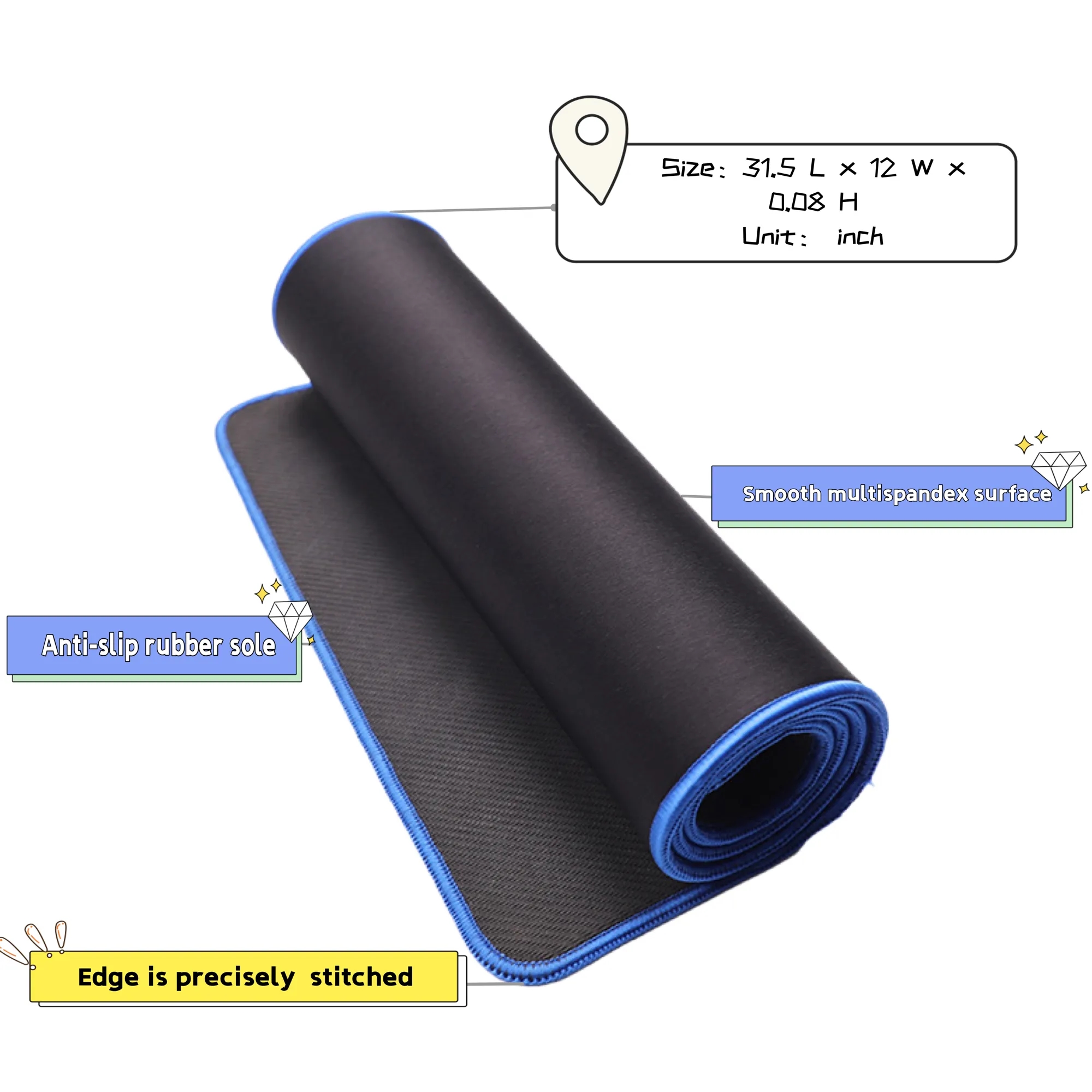 MOQ 10 Full Color 31.5" x 12" x 1/8" Stitched Edge Mouse Pad 3