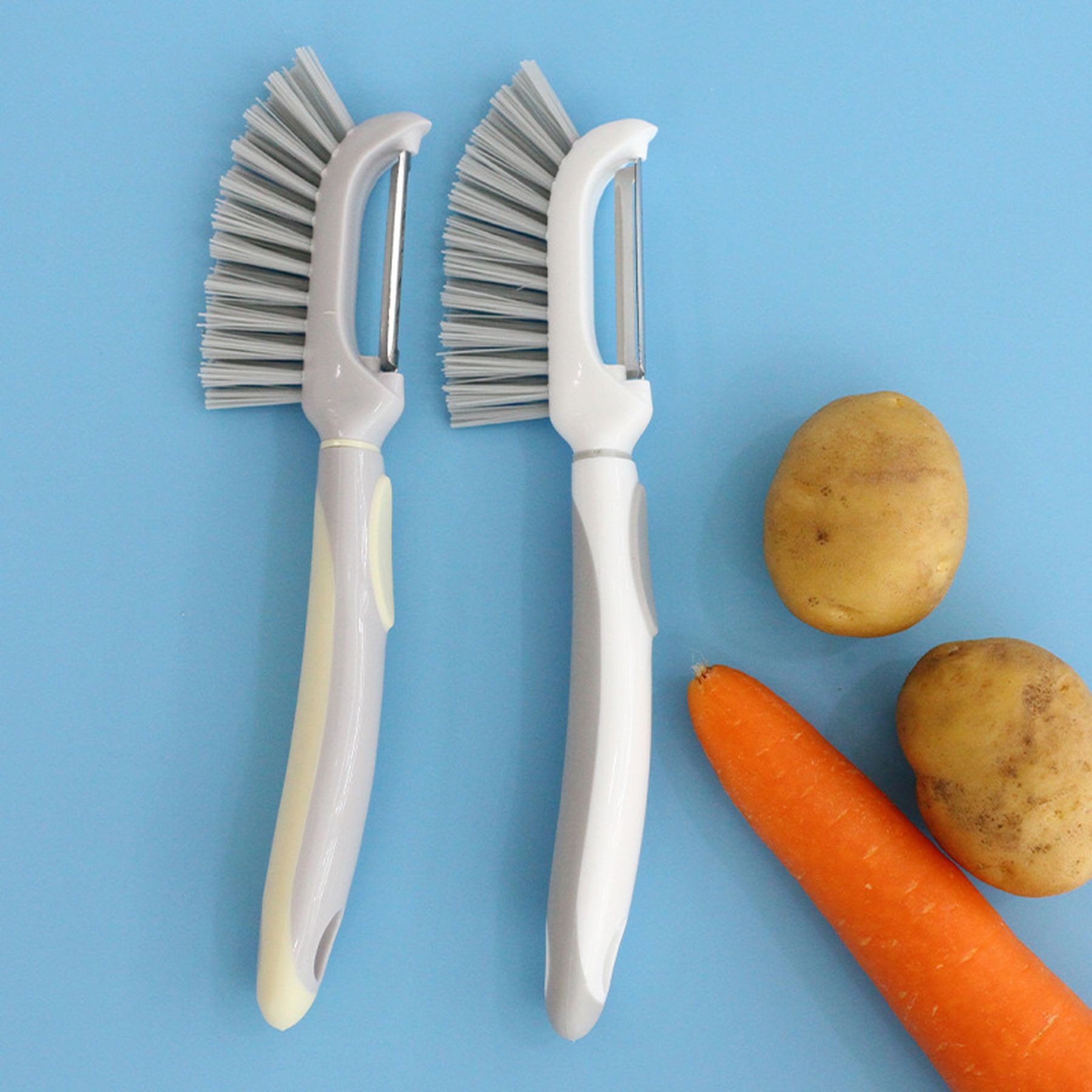 Stainless Steel Blade Potato Peeler With Brush Peeling Tool 4