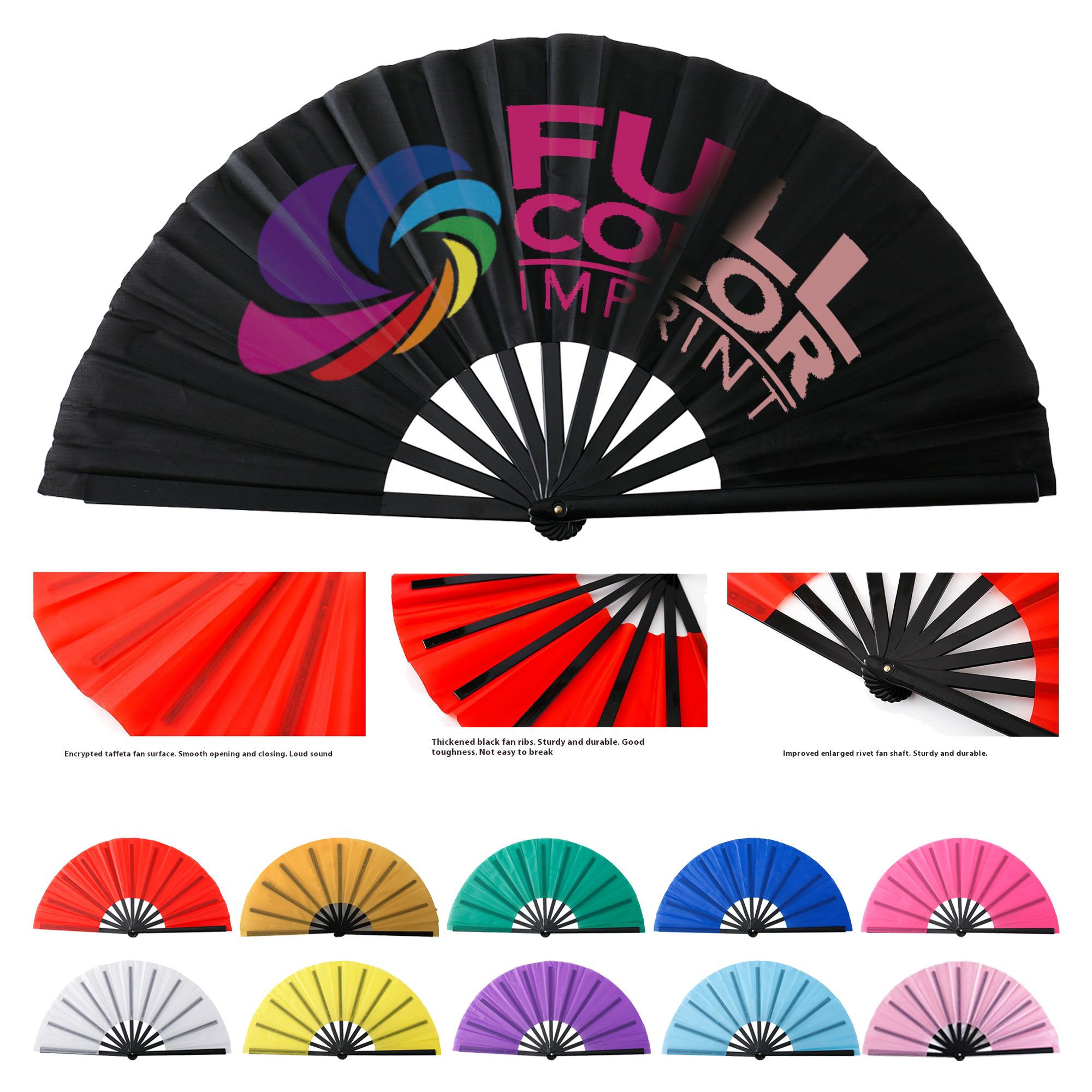 MOQ 30pcs Premium 13" Full Color Fold Silk Hand Fan 3