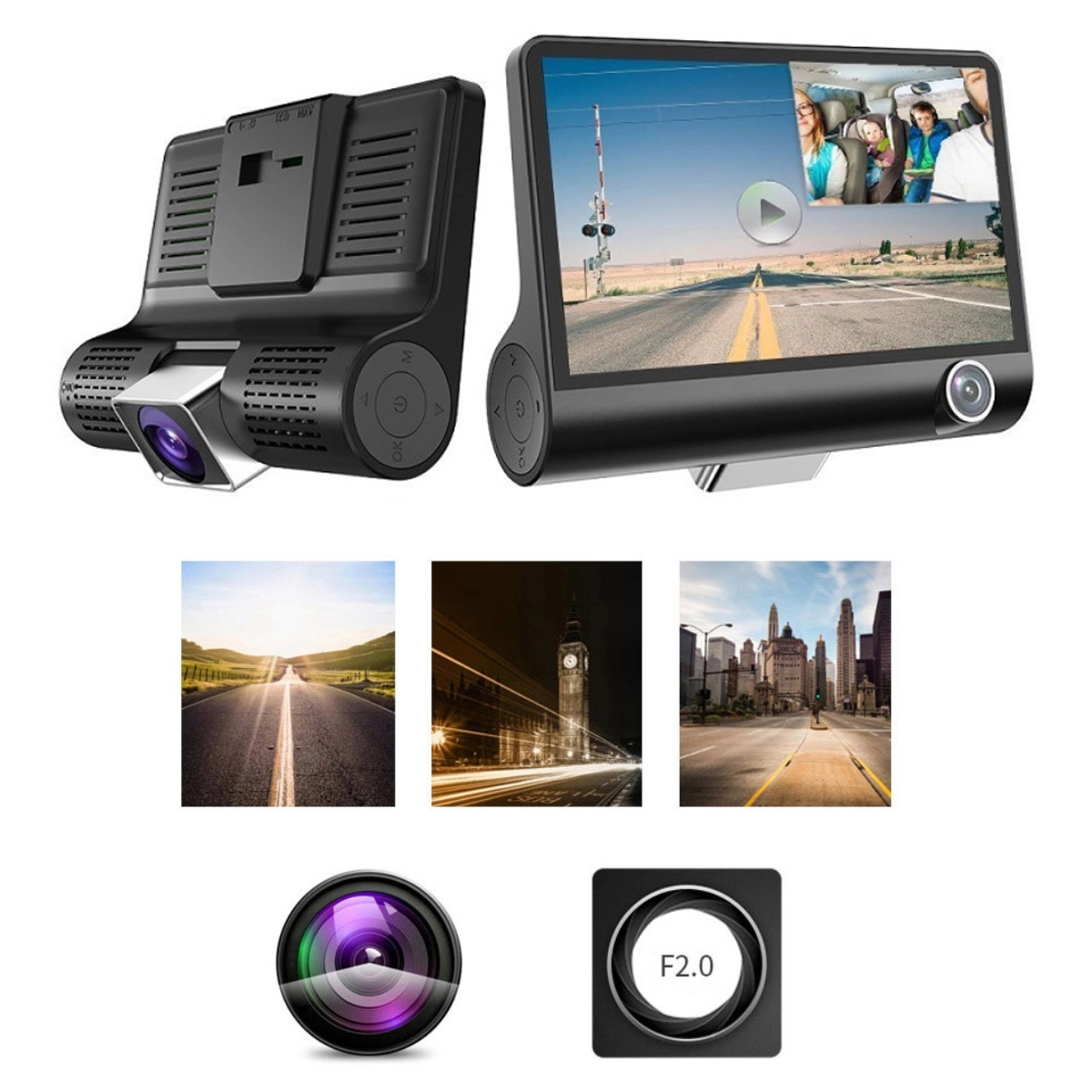 3 Lens Cameras Car Dash Cam with 4 inch Reverse Full Screen 4