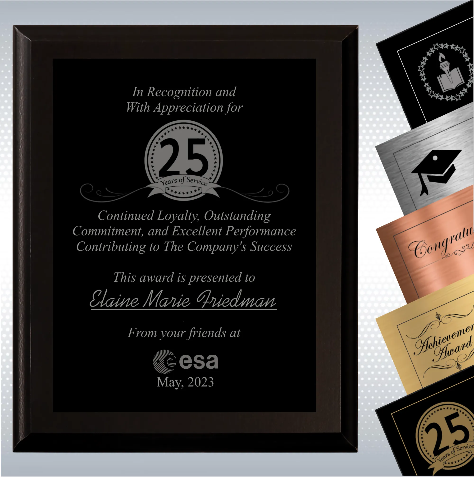Black Matte Personalized Years of Service Gift Award Plaque 12