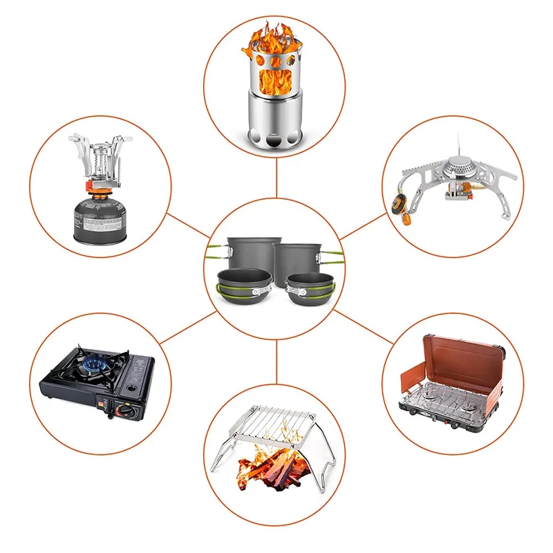 Camping Cookware Mess Kit Set with Stove 10pcs set 6