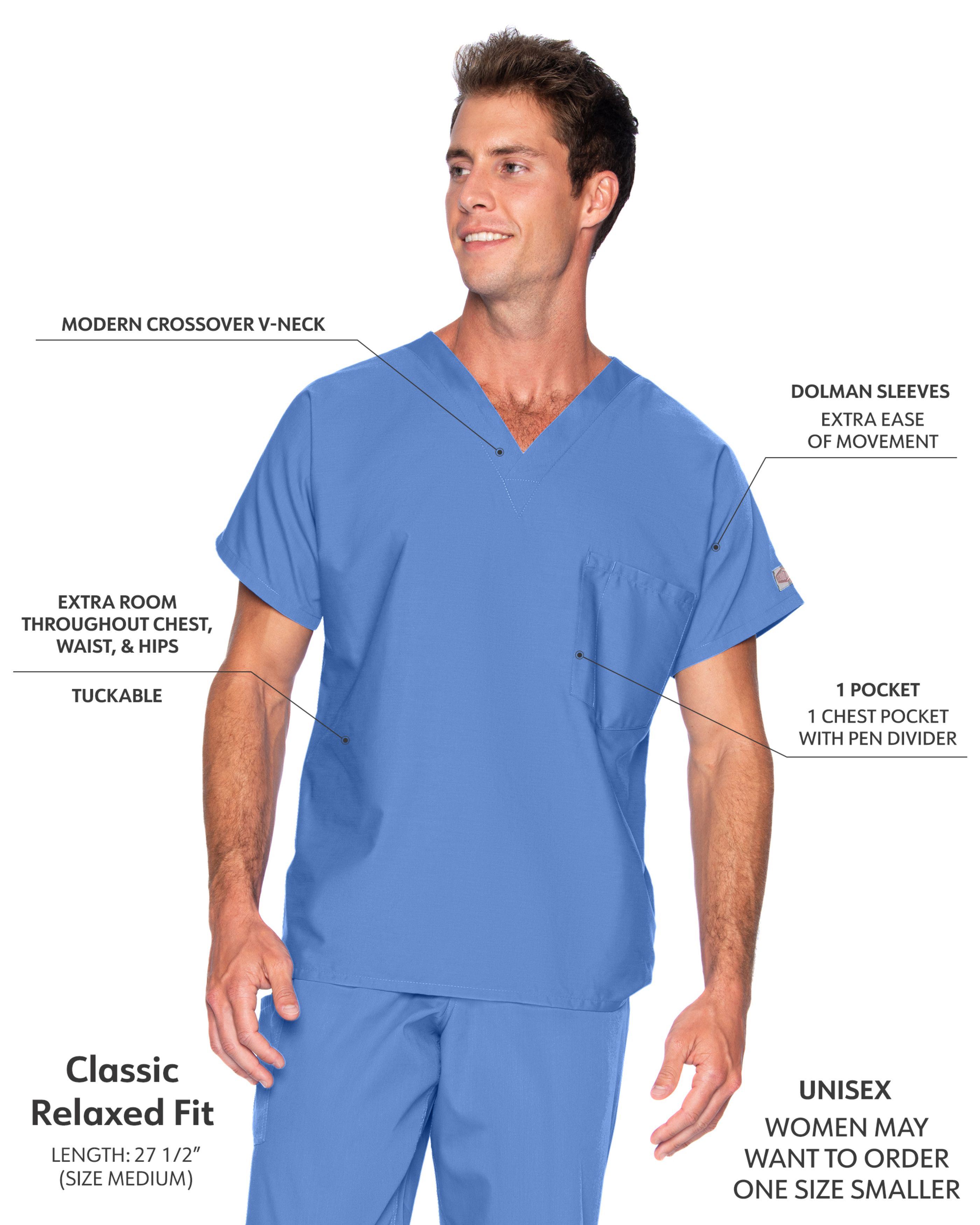 Landau - ScrubZone - Unisex One-Pocket Dolman Sleeve Tuckable V-Neck Top 24