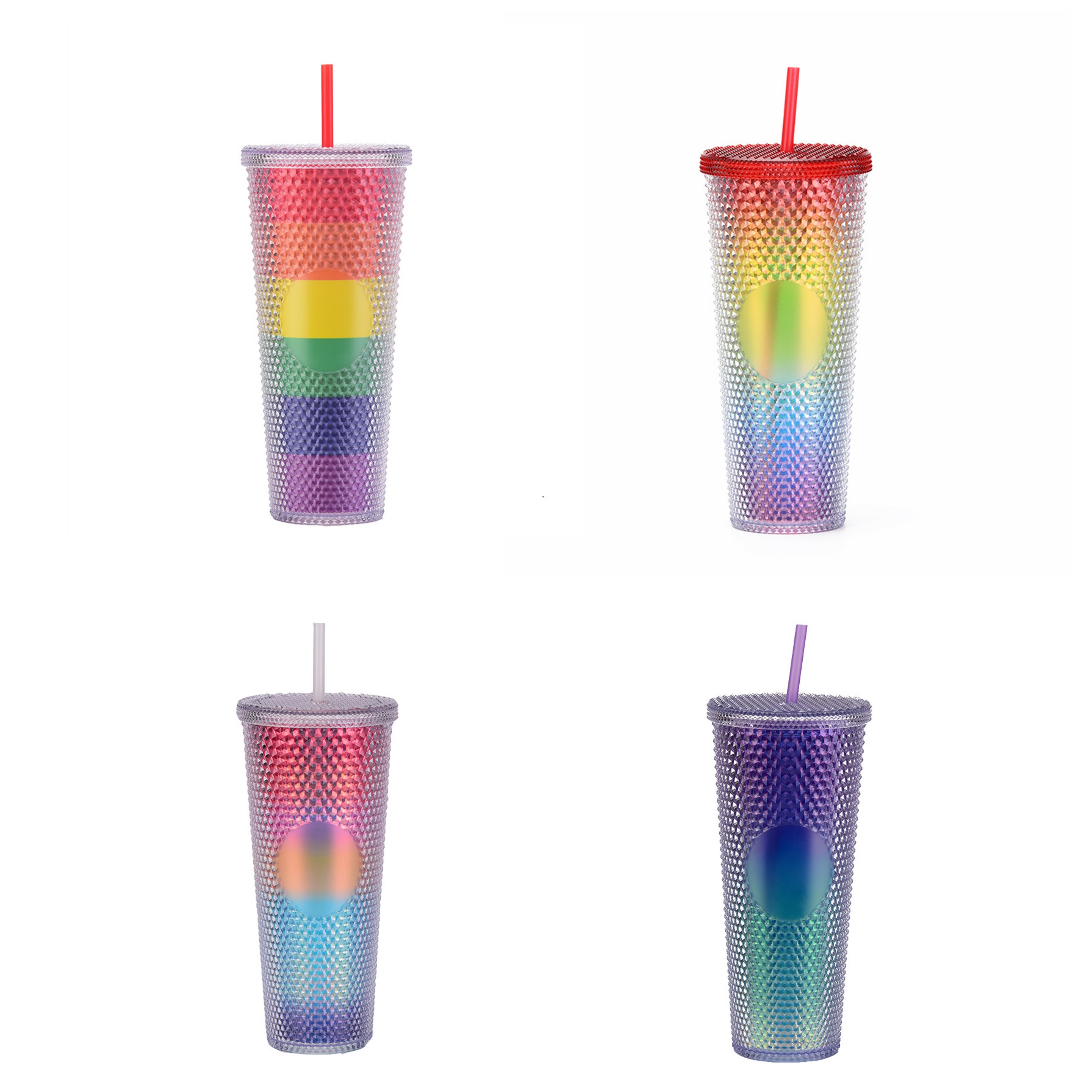 Rainbow Plastic Tumbler w/Straw (direct import) 5