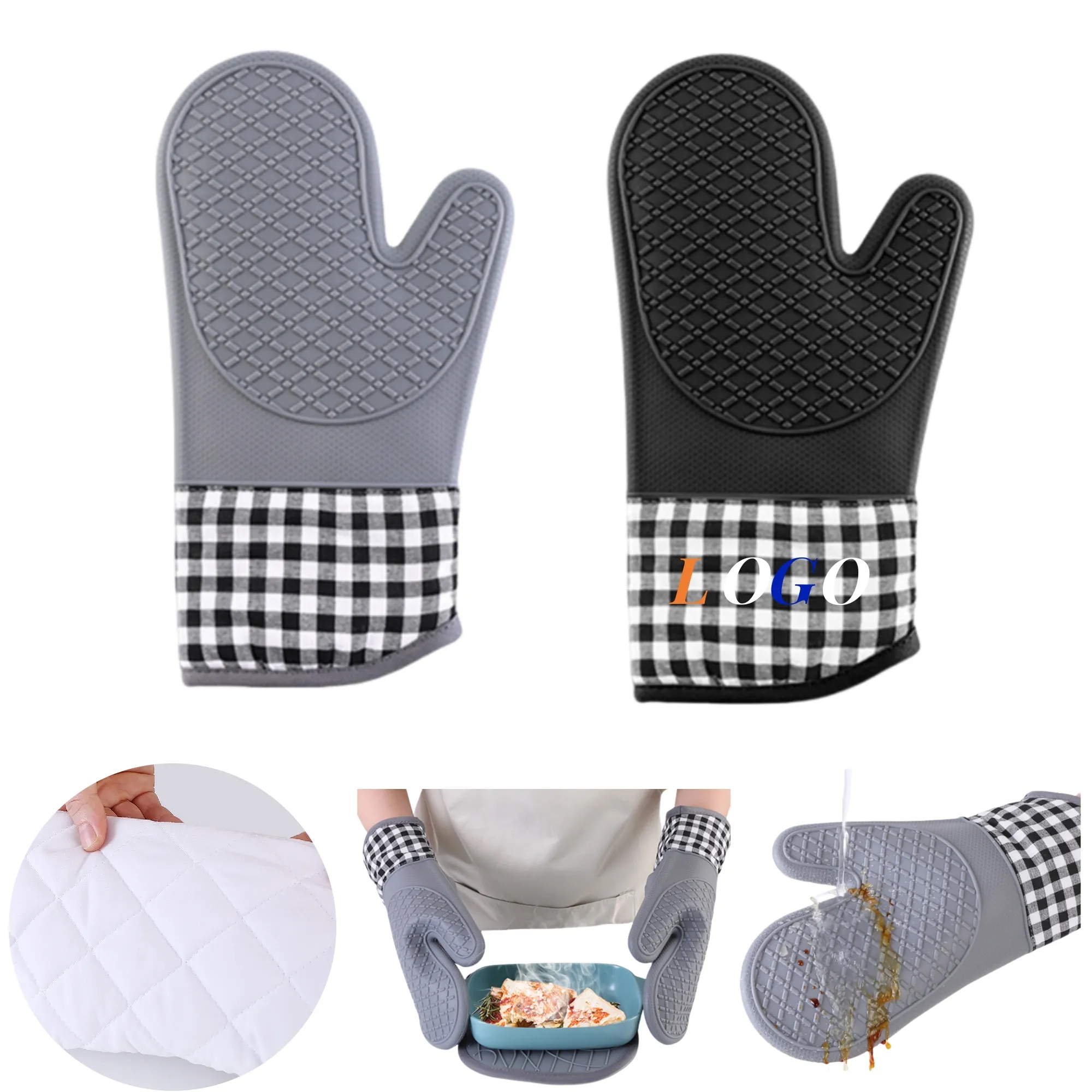 Cooking Heat Resistant Non Slip Silicone Oven Mitts 2